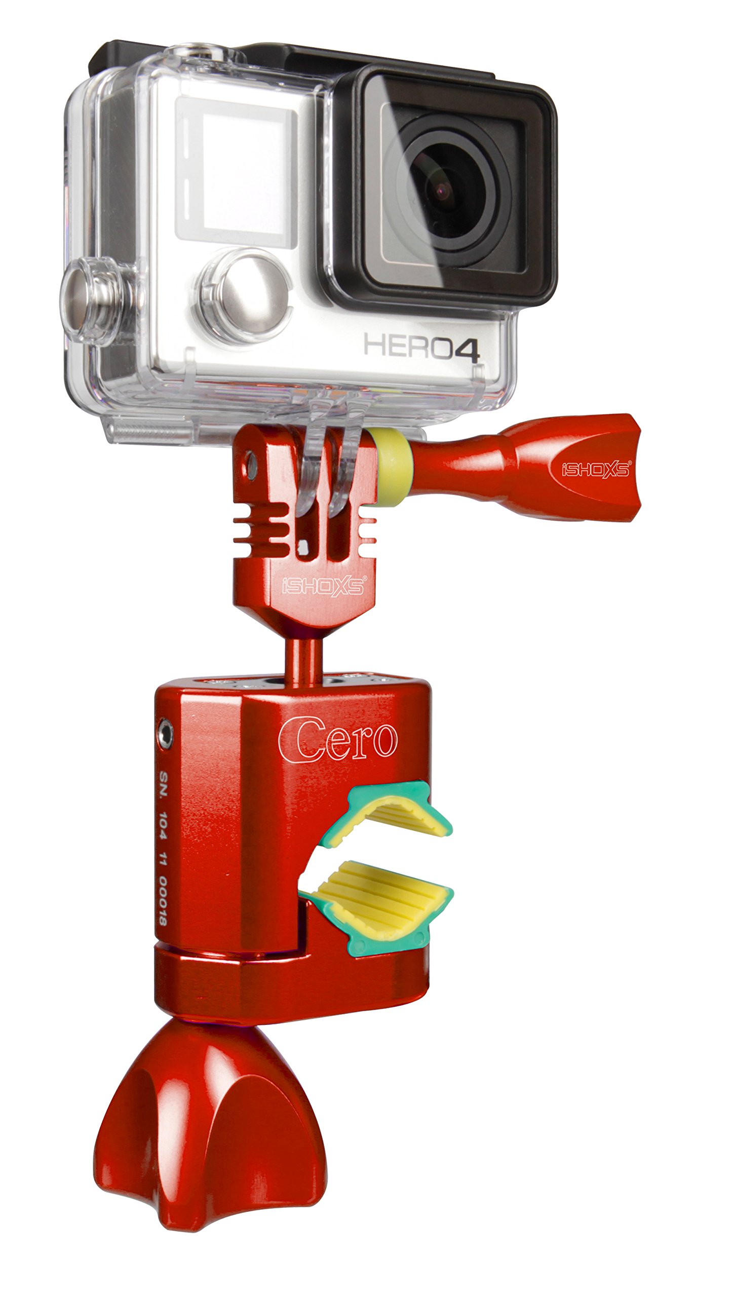 Cero Mount para GoPro y Actioncam compatibles en un diseño Abierto en Forma de C, para diámetro de 15-30 mm; con baza esférica para Desplazamiento Horizontal y Vertical