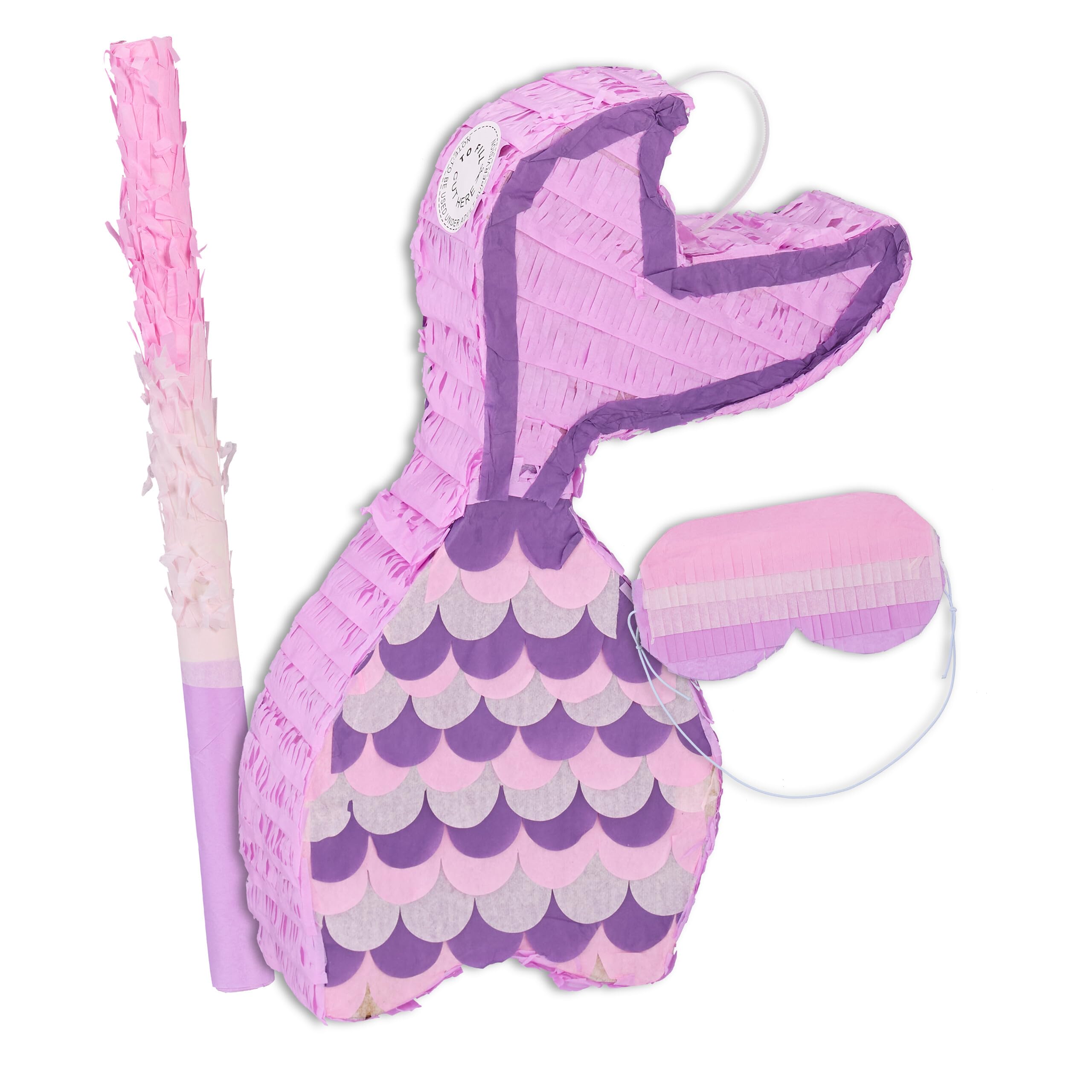 Relaxdays Mermaid Pinata with Accessories, Stick & Mask, Party for Kids, Fillable, HWD: 37.5 x 20 x 8 cm, Purple/Pink, Cardboard