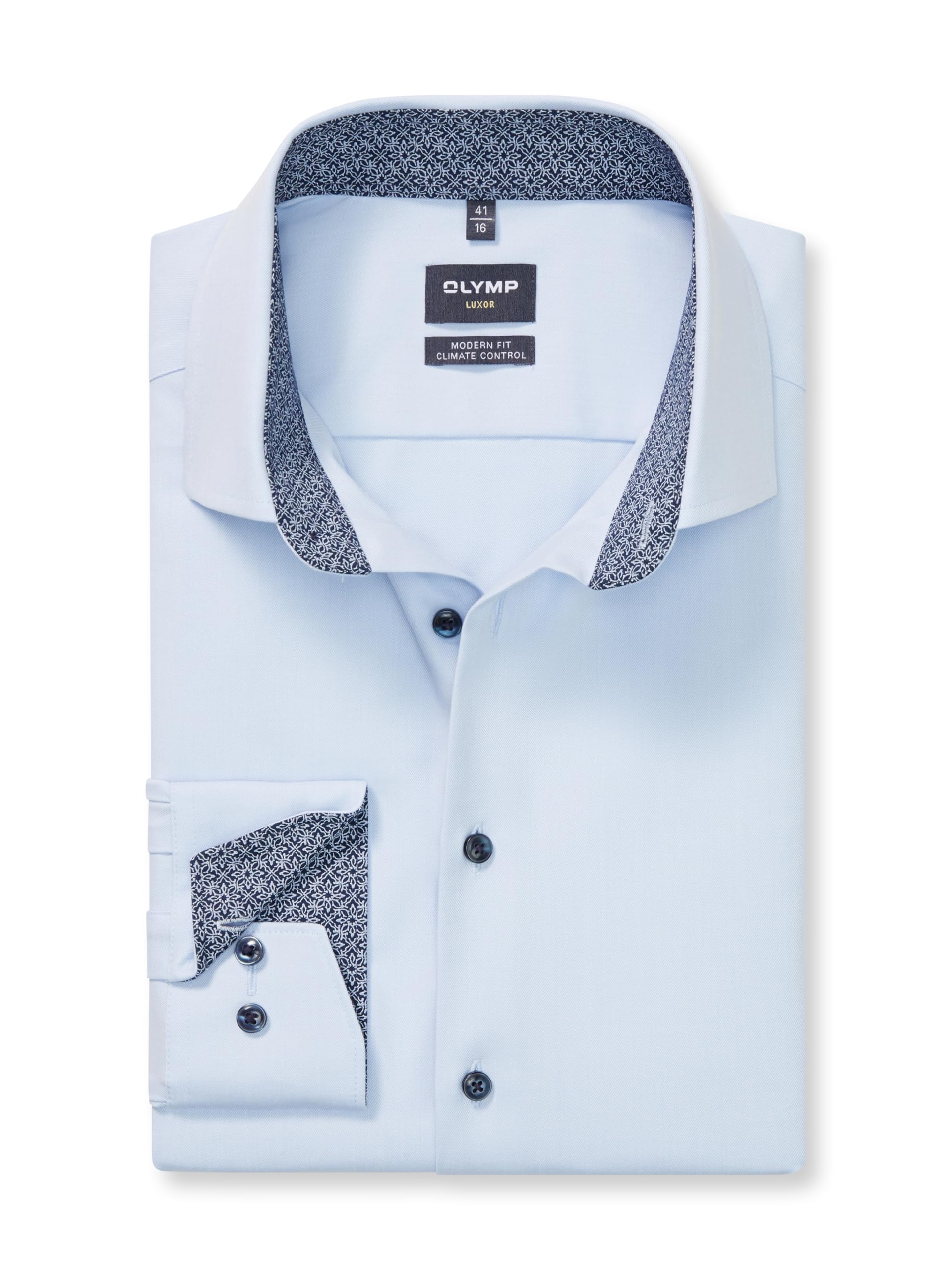 OLYMP Men's Long-Sleeved Shirt Luxor 24/Seven, Twill, 465 Modern Fit 20.19 Global Kent, Bleu 11., 17