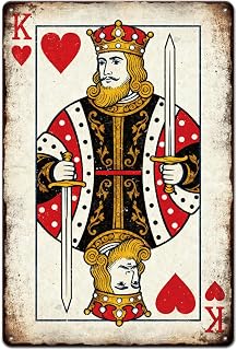 GLOBLELAND Poker King Metal Tin Sign 8x12in Playing Card Vintage Painting Tin Signs Funny Wall Poster Plaque for Game Rooms Lounges Man Caves Clubs Casinos And Entertainment Spaces