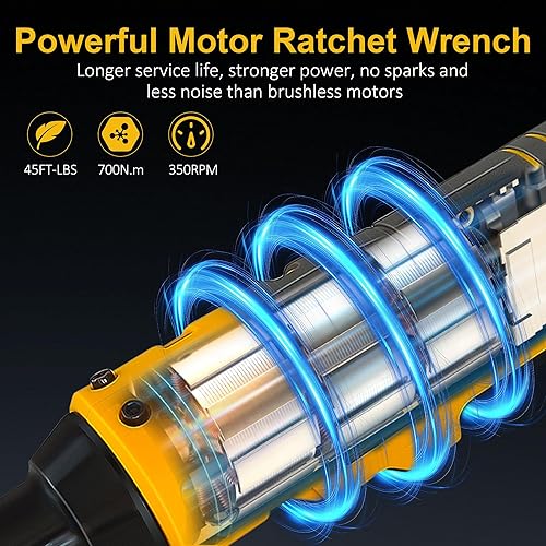 Miniatura 2 de Llave de trinquete inalámbrica para batería Dewalt 20V, juego de trinquete eléctrico de 3/8 pulgadas, 45 pies a libras (60 N.m), control de