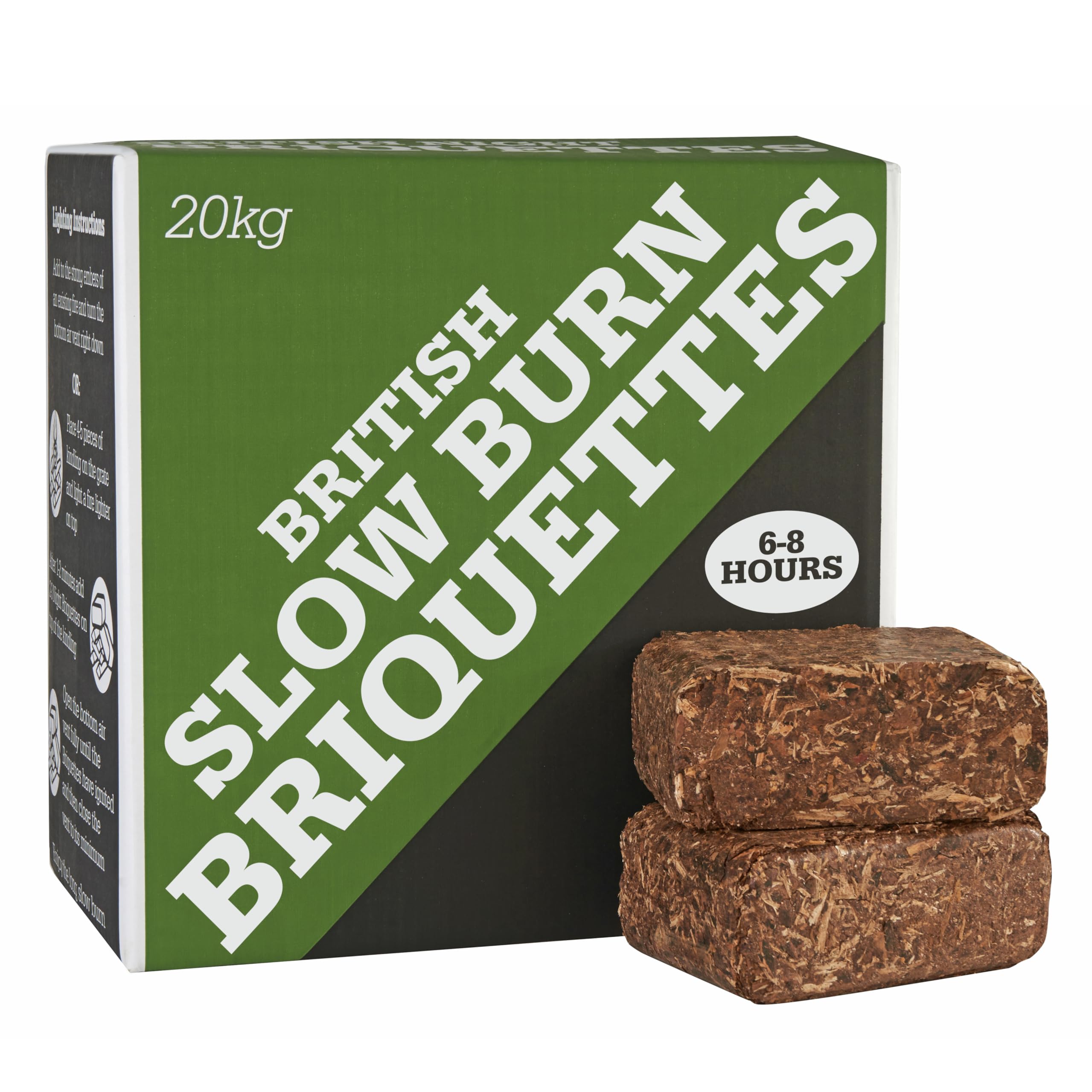 Premium Slow Burn Briquettes - 6 to 8 hours Perfect for Log Burners & Wood Stoves. 20 Briquettes Per Box .Eco Friendly – Made in Wales (1 x 20Kg Box)