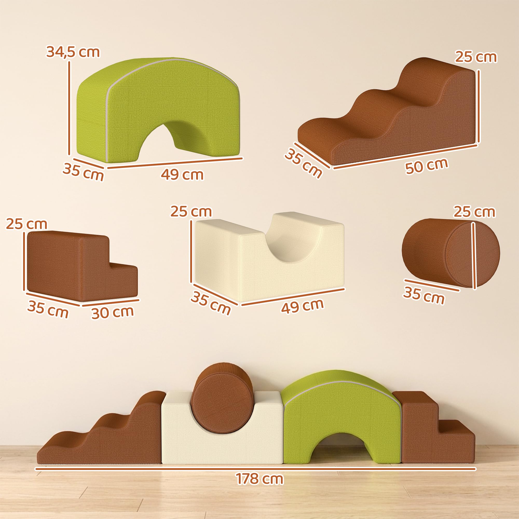 AIYAPLAY Parcours motricité bébé 5PCS Module Mousse Souple Multicolore | Housse Velours Côtelé, Blocs de Construction Éducatifs, Jouets Éducatifs Enfants d'Âge Préscolaire