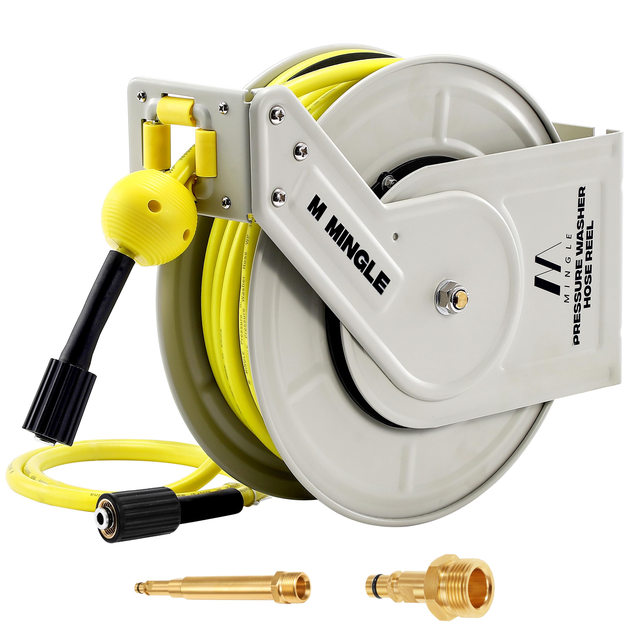M MINGLE Enrouleur de Tuyau Rétractable pour Nettoyeur Haute Pression, Compatible avec les Séries Karcher K2, K3, K4, K5, K6, K7, 1/4" (6,35 mm) × 18 m, Montage Murale, 250 bar (3600 PSI)