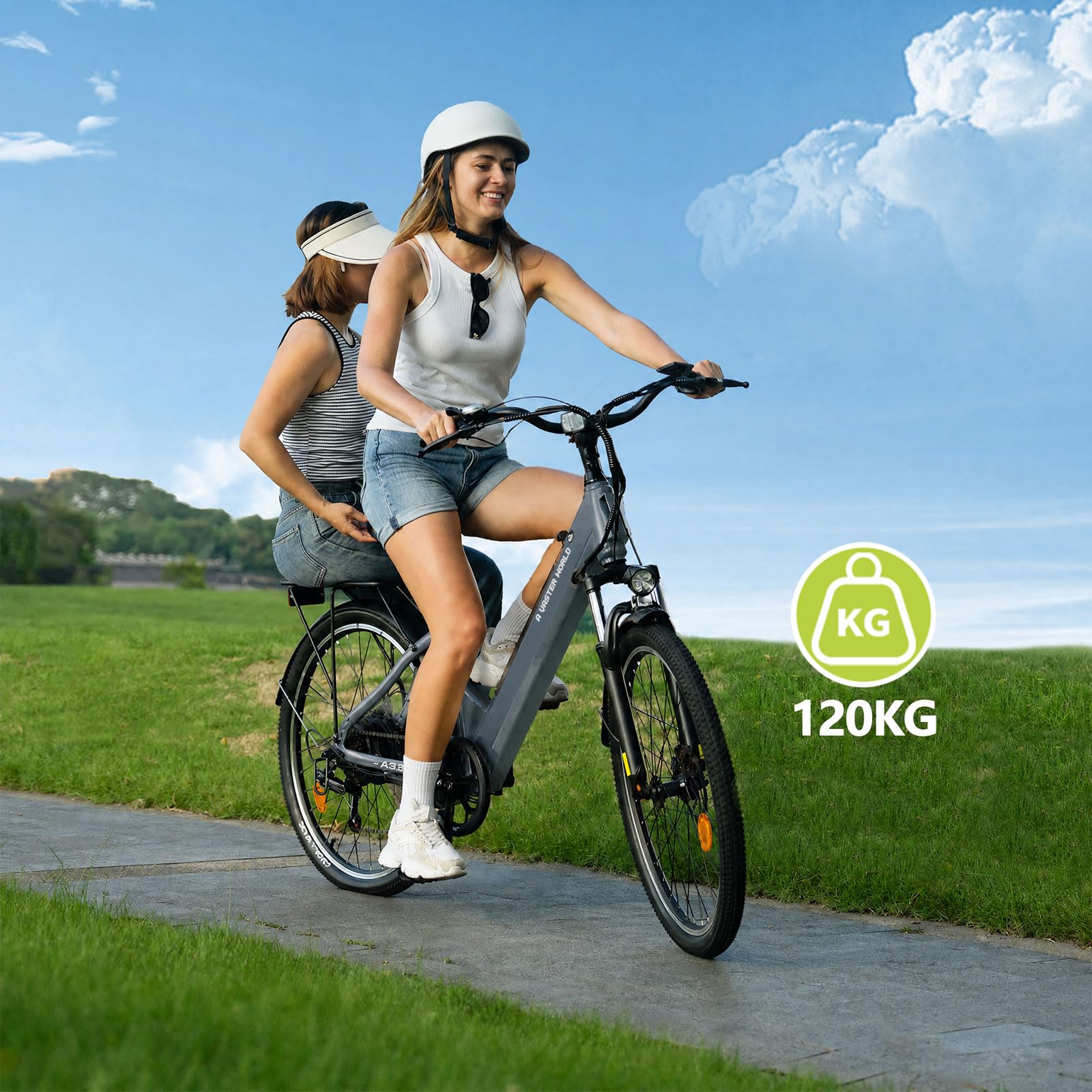 Bici Elettrica 26 Pollici Uomo Donna, Batteria 48V 7,8Ah, 25 km/h, 7 Velocità, Freni a Disco, Sospensione Anteriore, LED, Bicicletta Elettrica per Città