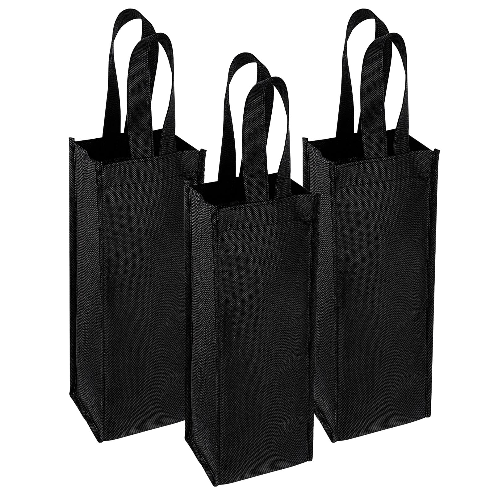 4"X5"X13.7" Single Black Wine Bag, 3 PCS Non-Woven Single Bottle Wine Tote Reusable Wines & Gift Bags, Black Non-Woven Fabric Reusable Tote Gift Bags for Party Wedding Party Wines Bag with Handle