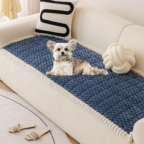 Miniatura 1 de vctops Funda de sofá de piel sintética azul para perros, lavable, funda mullida para sofá de 3 cojines, apta para mascotas, funda de sofá