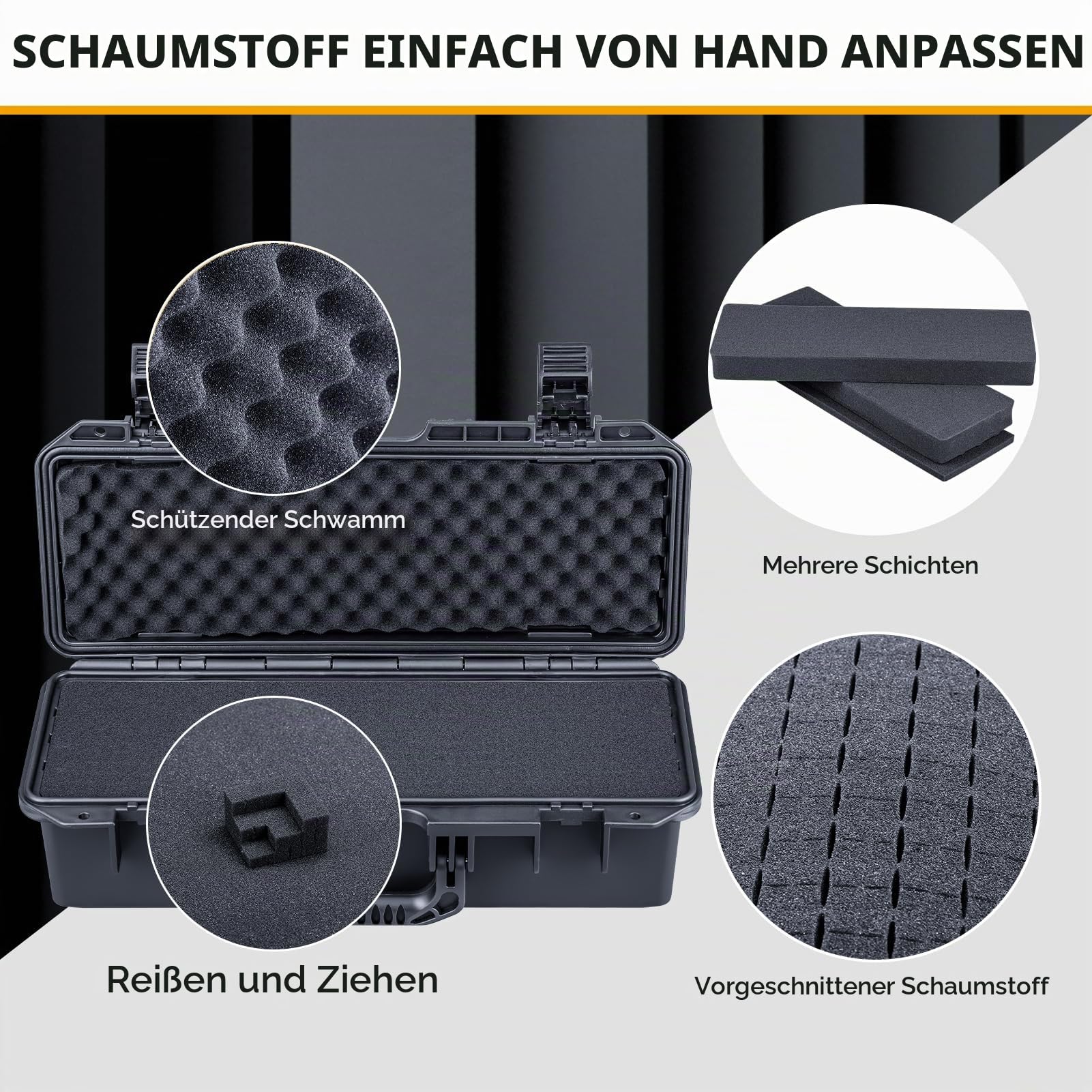 Lykus HC-4220 Wasserdicht Koffer mit Schaumstoff, Innengröße 41x12x10,8cm
