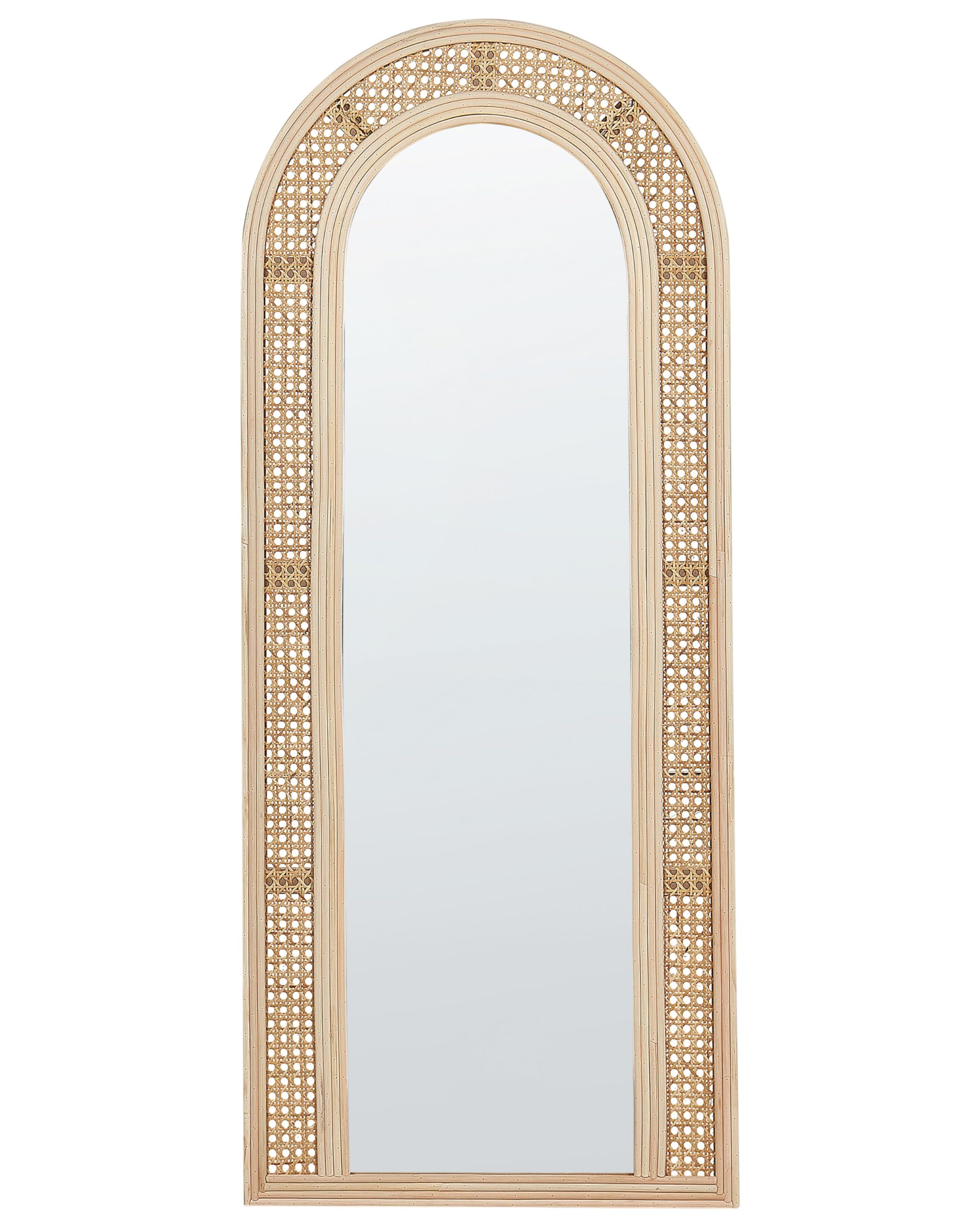 Beliani Espejo de Pared en Forma de Arco de ratán 120x50 cm Sala de Estar Dormitorio Accesorios del hogar Hecho a Mano Estilo Boho Natural Franey