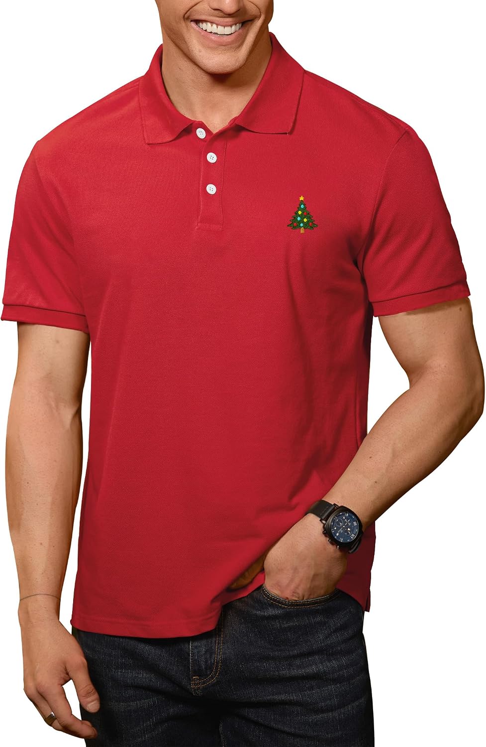 Arvilhill Men's Christmas Embroidered Polo Shirt Pique Short Sleeve Short Sleeve Business Casual Wear (S-3XL)