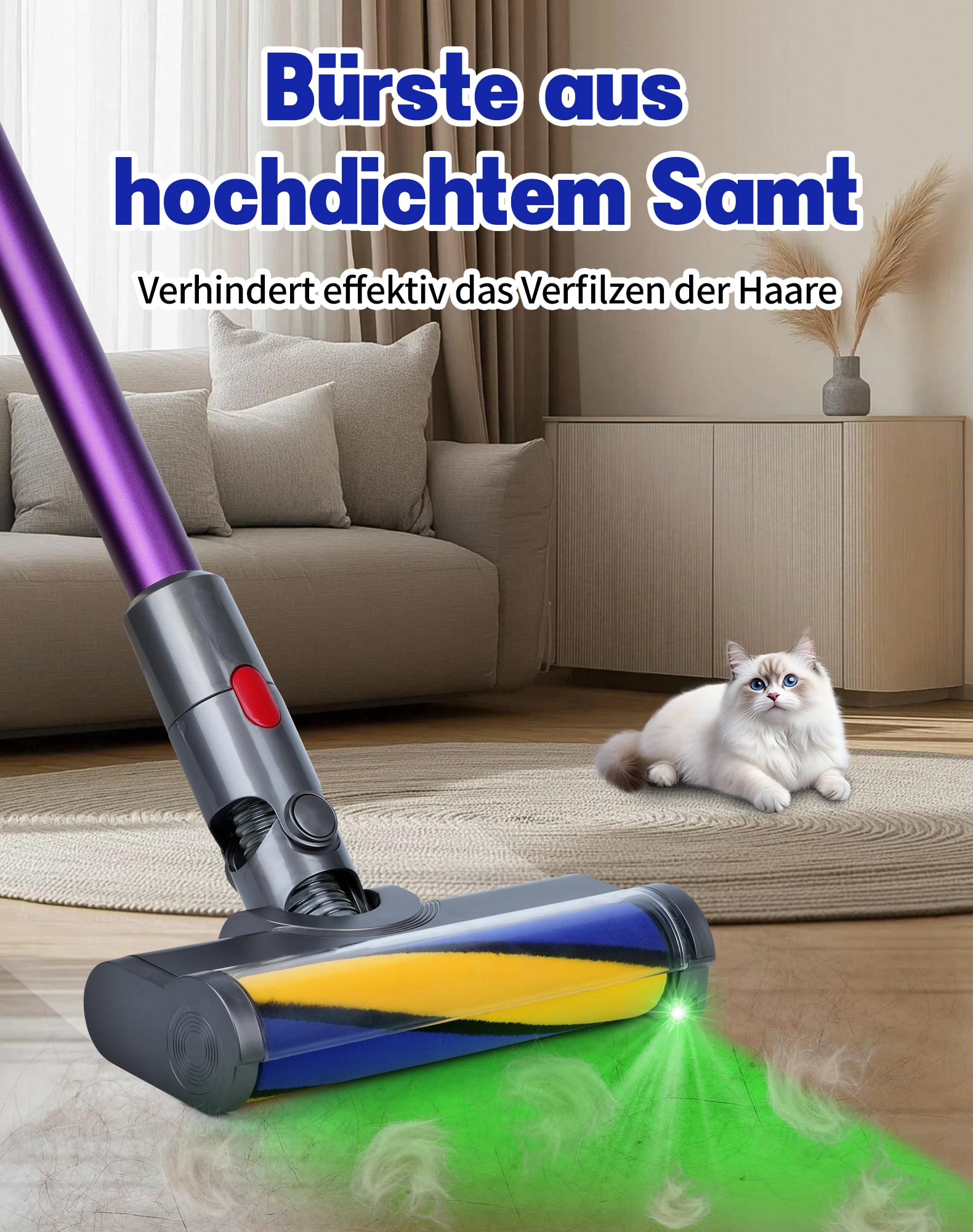 Ersatzteile Bürste für Dyson V7 V8 V10 V11 V15 Staubsauger Zubehör Bodendüse für Dyson Aufsatz mit LED-Leuchte Softwalze Ersatzbürste für Hartböden