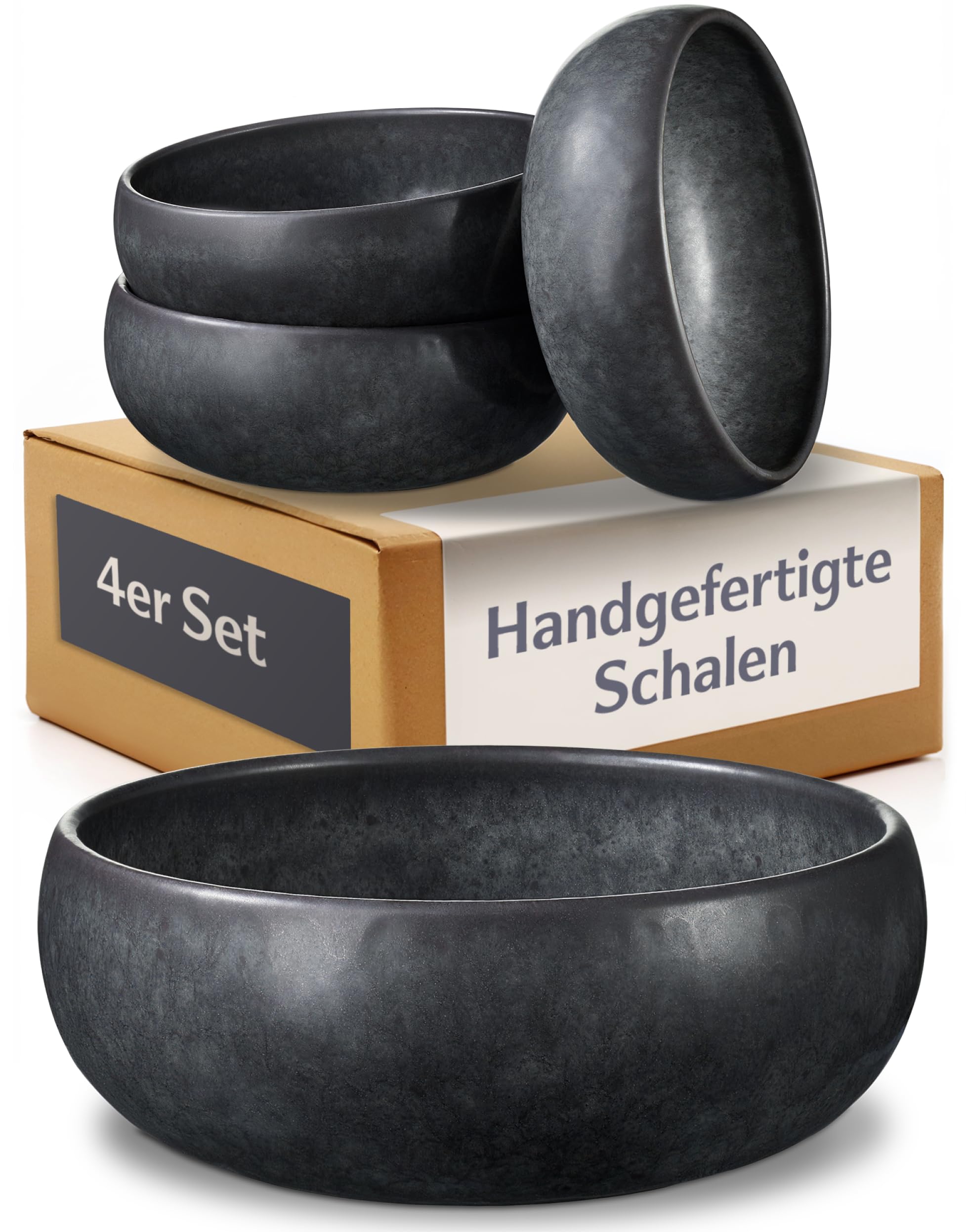 Cosumy 4er Set aus Steingut Lune Collection – Handgefertigte Geschirr Weiß – Elegantes Geschirr Set 4 Personen – Mikrowellen- & Spülmaschinenfest Geschirrset