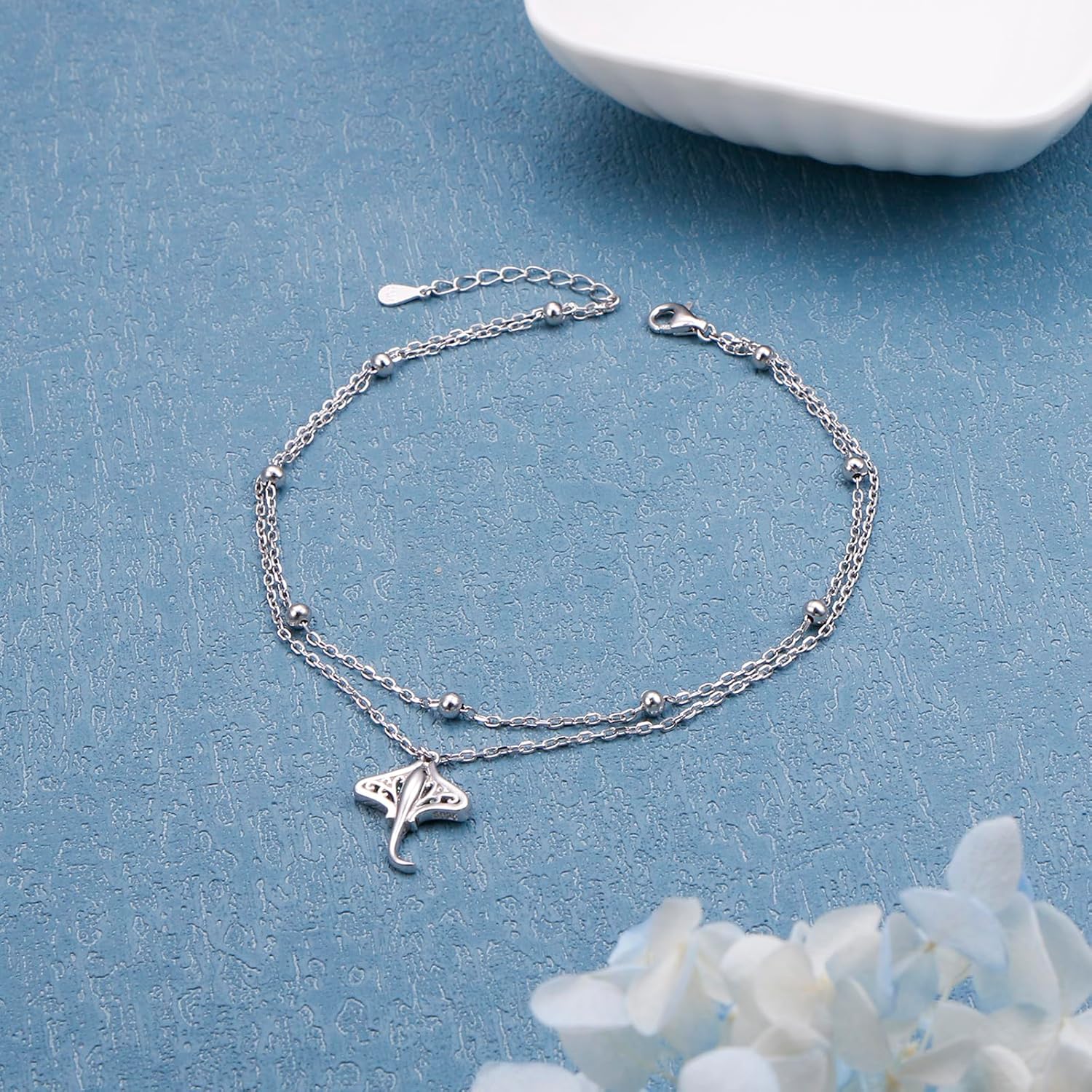 Ladytree Anklet for Women 925 Sterling Silver Adjustable Foot Beaded Heart/Cubic Zirconia Charm Ankle Bracelet Anklets Jewelry - Image 7