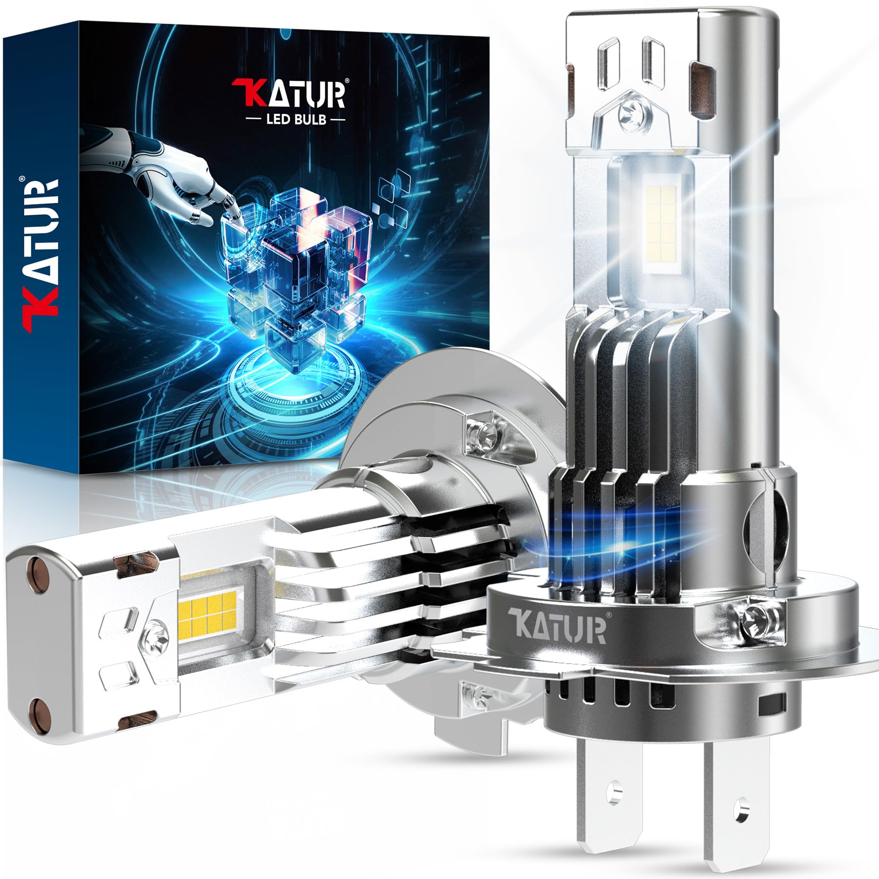 KATUR Bombilla LED H7 para faros delanteros, 800% más brillante, 40000 lm, 200 W, 6000 K, blanco brillante, foco H7 para faros delanteros con ventilador de refrigeración, tamaño 1:1 Plug & Play