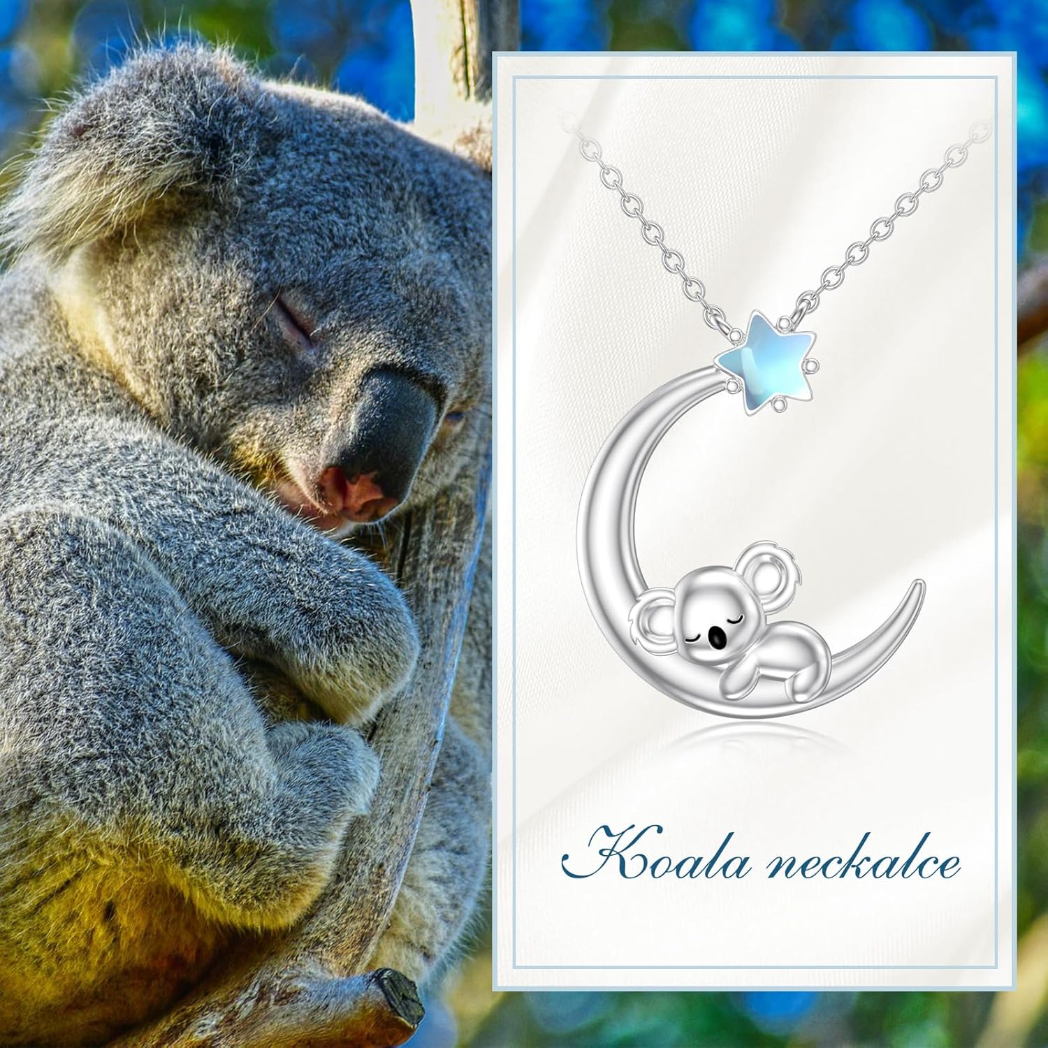 Koala Necklace for Women, 925 Sterling Silver Moonstone Star and Crescent Moon Koala Jewelry Gifts Christmas Graduation Birthday for Women Animal Lovers - Image 2