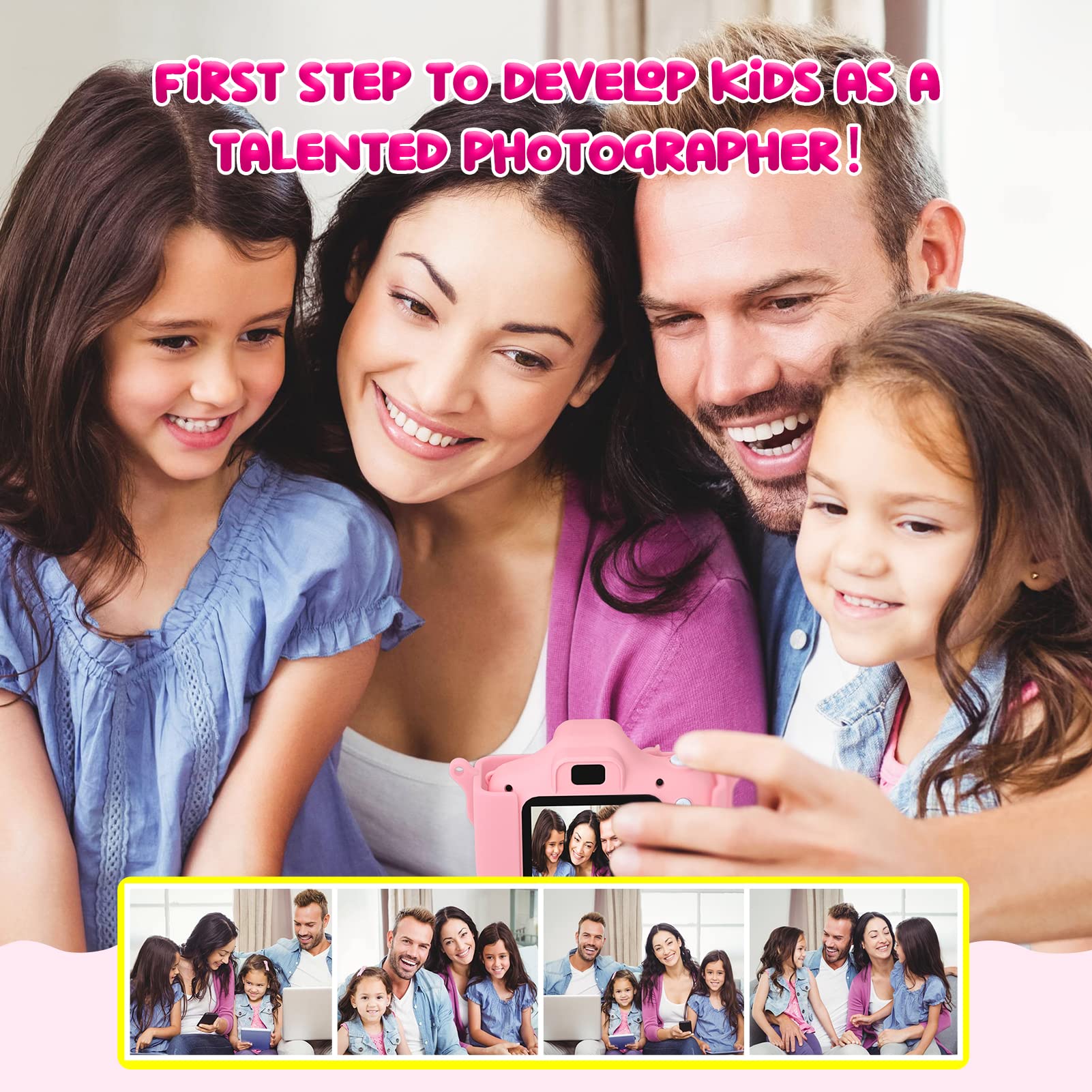 ASTGMI Camara Fotos Infantil, 1080P HD Camara de Fotos para niños, Juguetes de cámara Fotos niños, Regalo cumpleaños para niña de 3 4 5 6 7 8 9 10 años, con Tarjeta SD de 32 GB (Rosa)