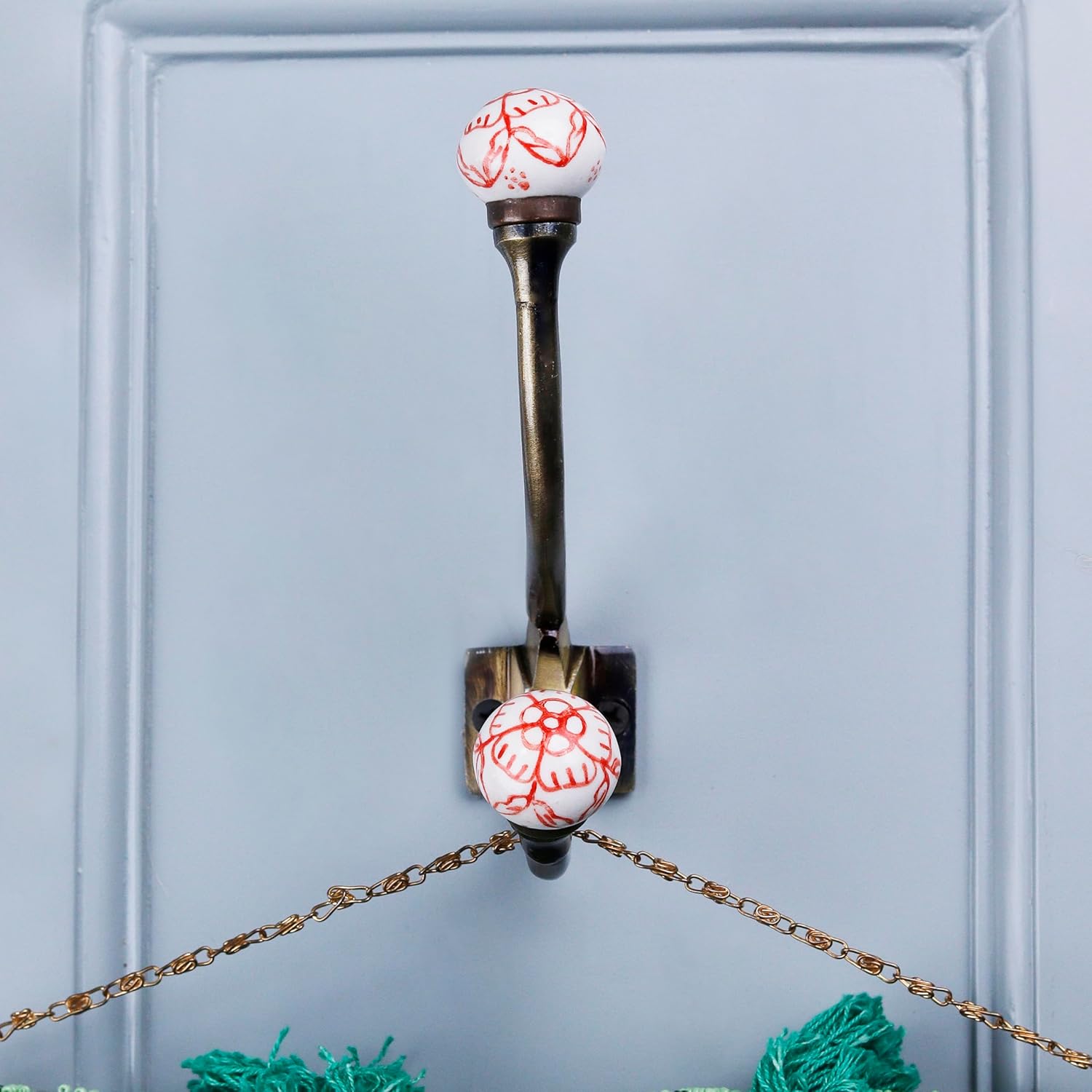 Indian Shelf 6 Unique Decorative Wall Hooks -Double Decorative Coat Hooks -Coat Rack Wall Mount- Heavy Duty Colorful Vintage Wall Hooks for Hanging Bags, Hats, Towel Holder, Backpack, Purse Holder