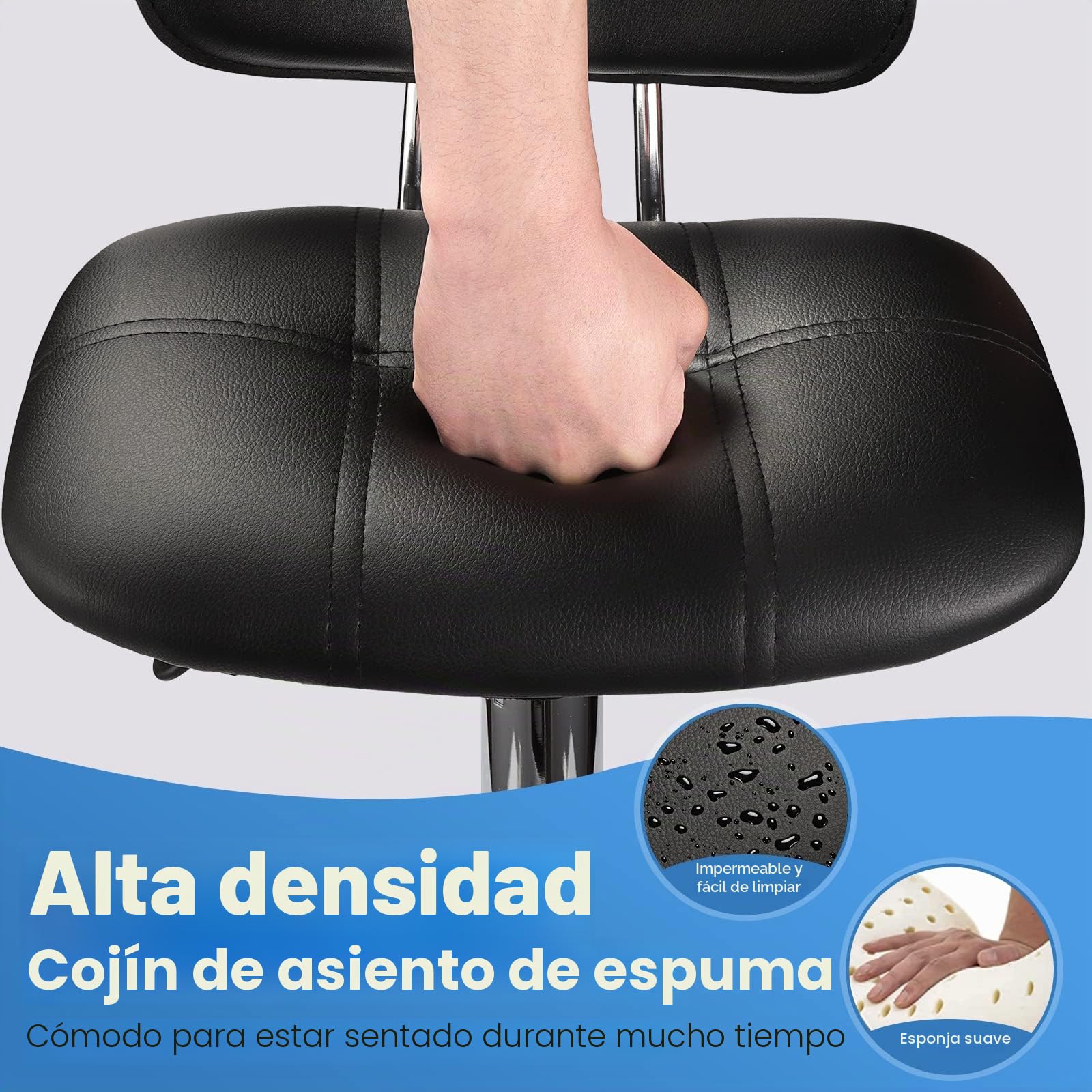 HMTOT Taburete Giratorio Cuadrado con Respaldo de Altura Ajustable con Ruedas, Color Negro