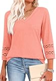 3/4 Length Sleeve Womens Tops Dressy Casual Blouses for Women 2025 Trendy V Neck T Shirts Summer Clothes