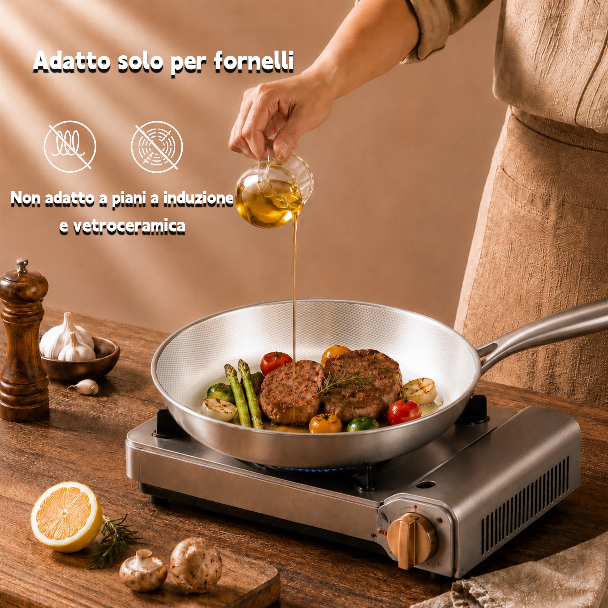 Padella in titanio,28cm, 3 strati, priva di PFOA, adatta solo per fornelli | resistente ai graffi, facile da pulire, antiruggine, antiaderente, con coperchio