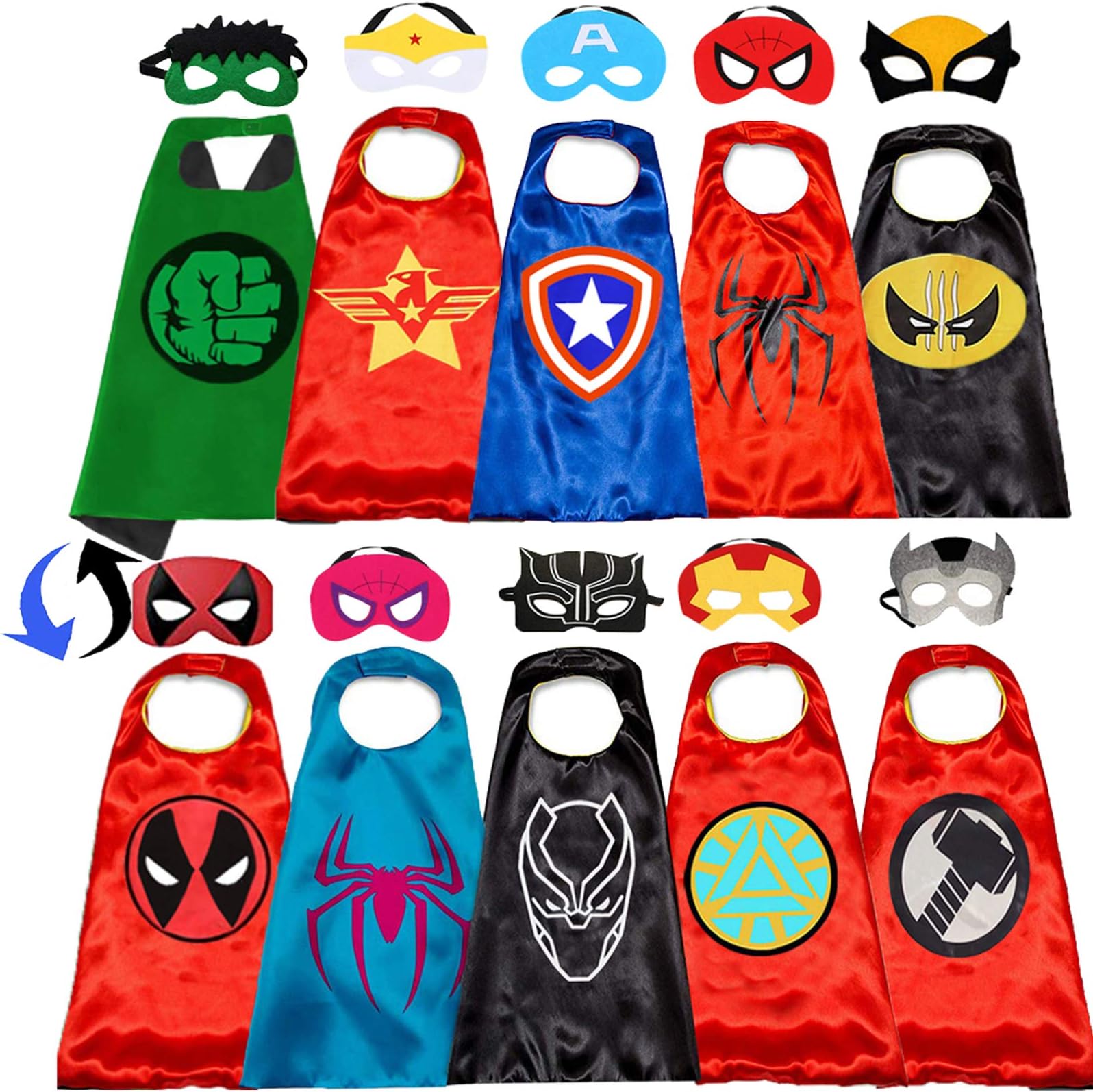 NuGeriAZ Superhero Cape for Kids-Halloween Cape and Mask Cosplay Costumes Set for Kids (Double Sided Cape)