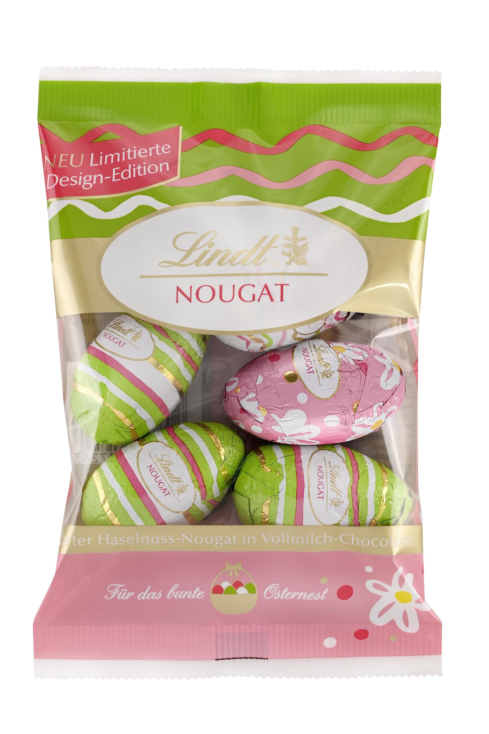 Lindt Schokolade Deko Edition Nougat Eier | 90 g | 5 Schokoladeneier aus zartem Haselnuss-Nougat in Alpenvollmilch-Schokolade | Osterschokolade | Schokoladengeschenk