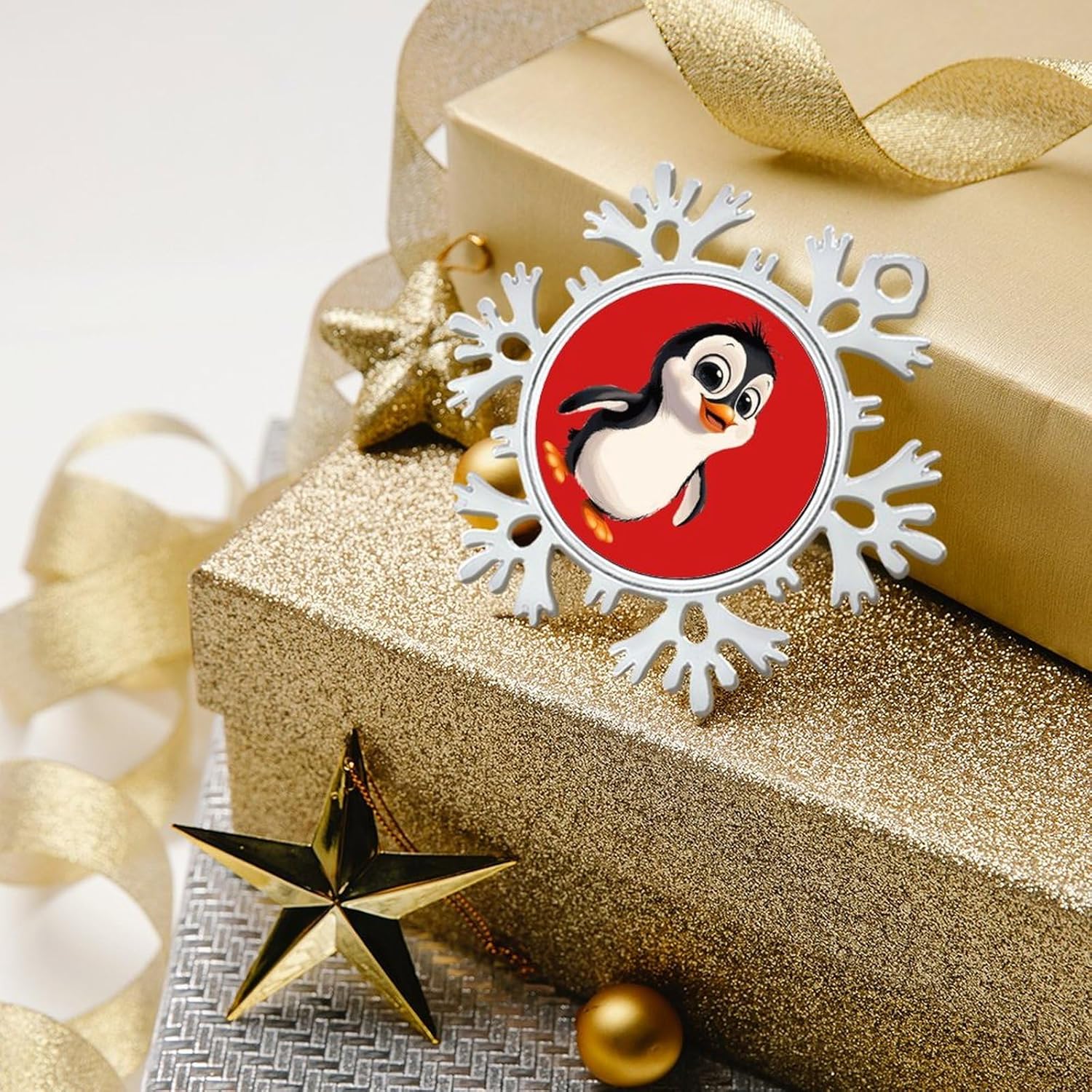 Cute Penguin Personalized Christmas Snowflake Ornaments Custom Xmas Tree Hanging Decoration for Party Holiday
