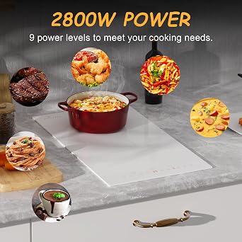Plug in Induction Hob 2 Burner White, Double Electric Induction Hob 30CM