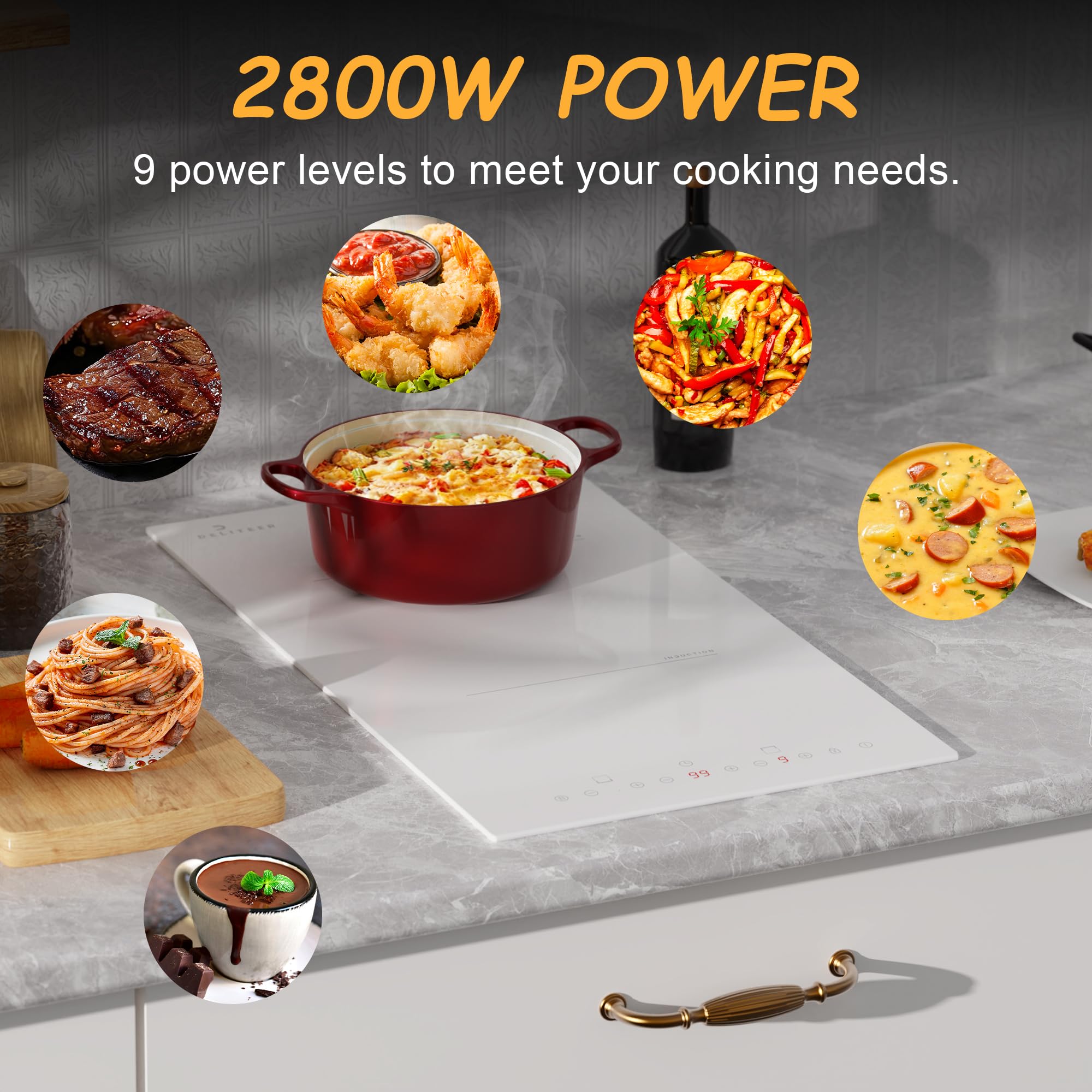 Plug-in Induction Hob White, Double Electric Induction Hob Built-in 30CM, Electric Cooktop 2 Ring, 2800W, 9 Power Levels, Safety Lock, Timer, Individual Touch Control, 230V — view 6