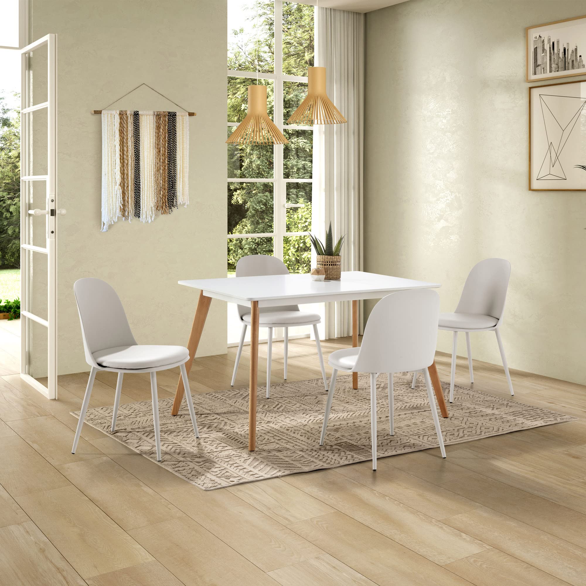 HOMN LIVING Set mit 4 Stühlen Kana Weiß, Metallbeine und gepolsterter Sitz, 45 cm (Breite) 51,5 cm (Tiefe) 83 cm (Höhe)