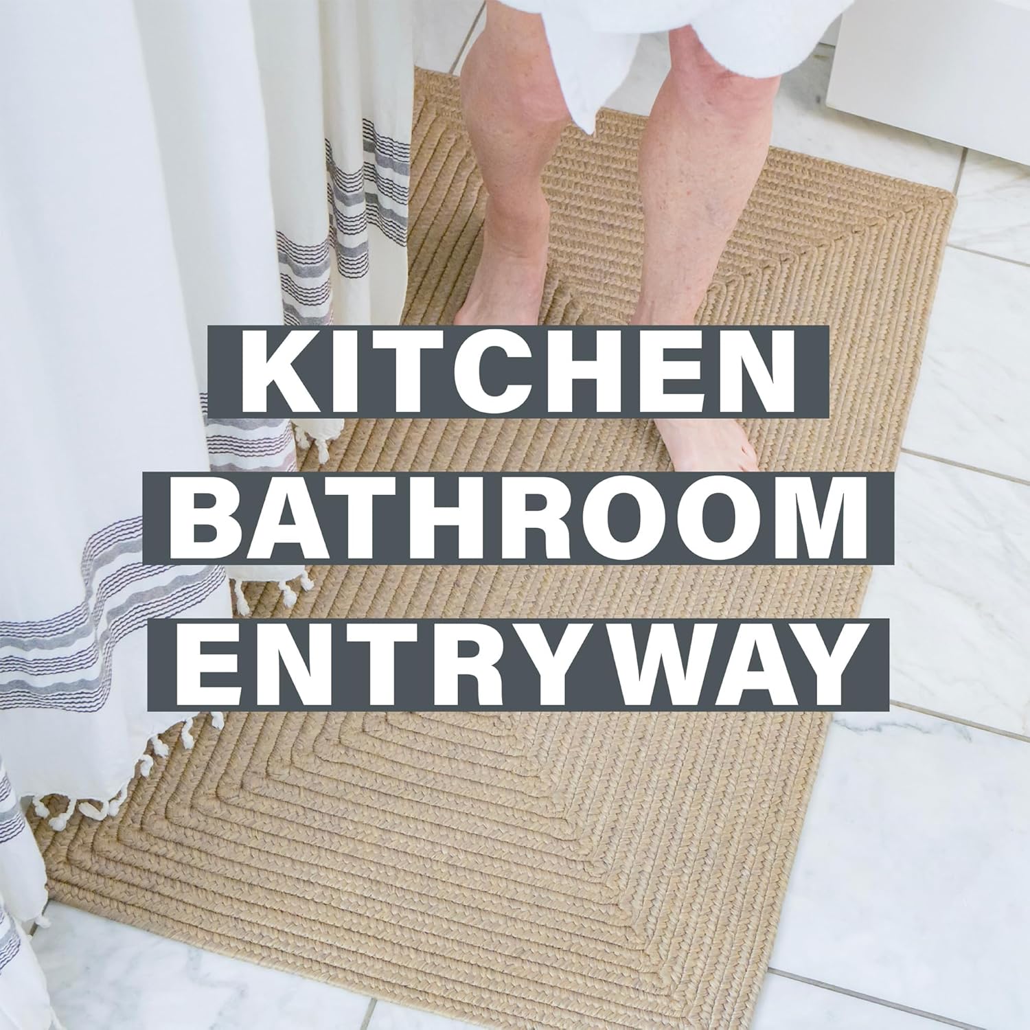 Biscuit Small Braided Rug 20"x30" - Country Brown Rugs for Bathroom and Entryways, Soft, Machine Washable and Water Wicking - Both Indoor and Outdoor