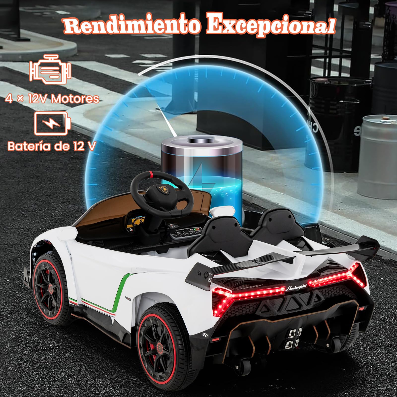 COSTWAY Lamborghini 12V Coche Eléctrico para Niños con Control Remoto 2,4G, 3 Velocidades, Puertas Hidráulicas, Luces LED, Blanco