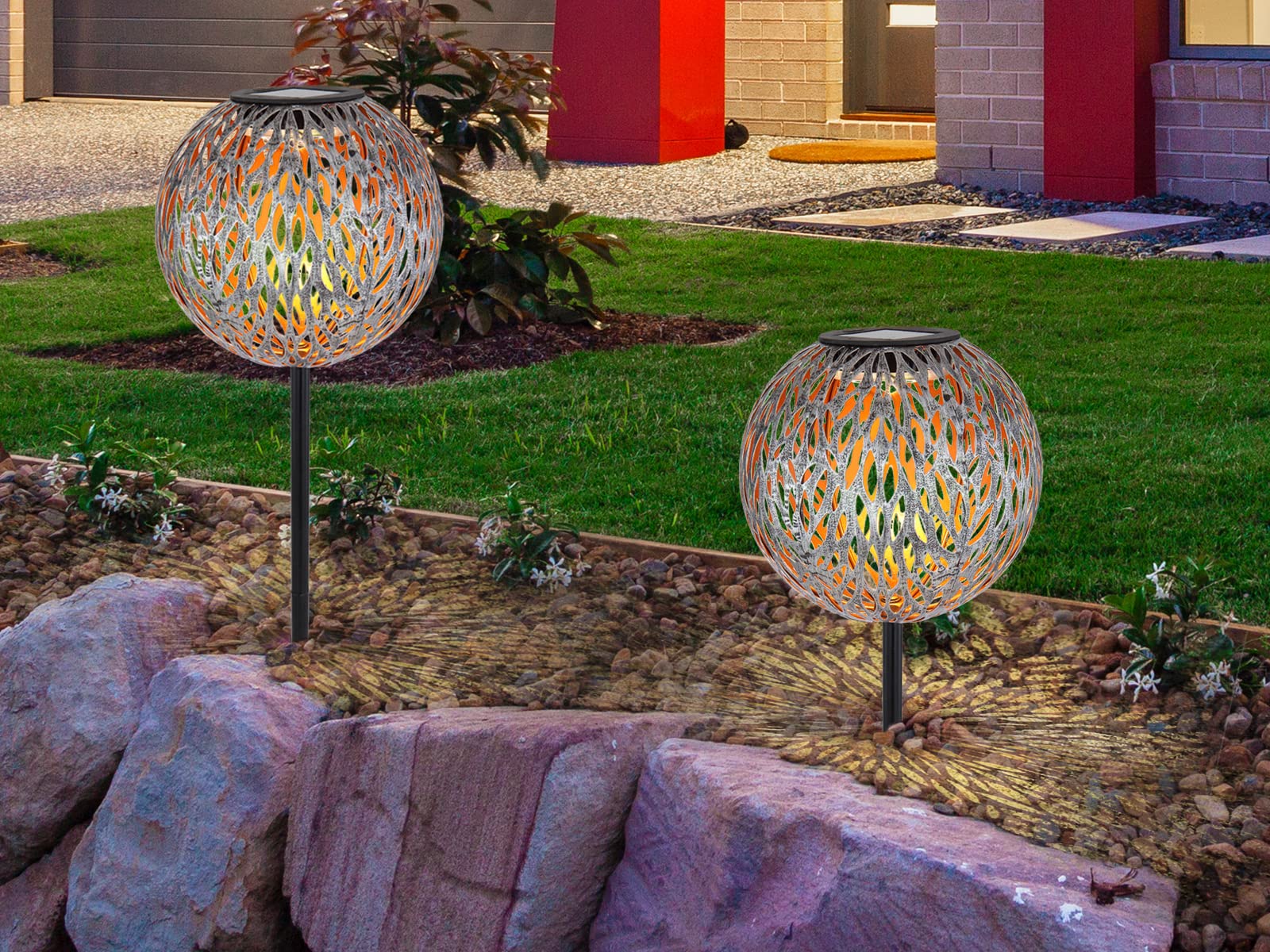 meineWunschleuchte Bolas solares LED de metal en juego de 2 – Ø 18 cm – Efectivo juego de luz a través de adornos