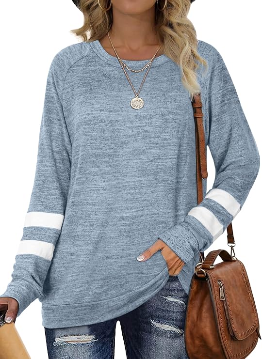 Desol Sweatshirts for Women Crewneck Fall Outfits Color Block Sweaters Long Sleeve Shirts Tunic Tops Fashion Clothing