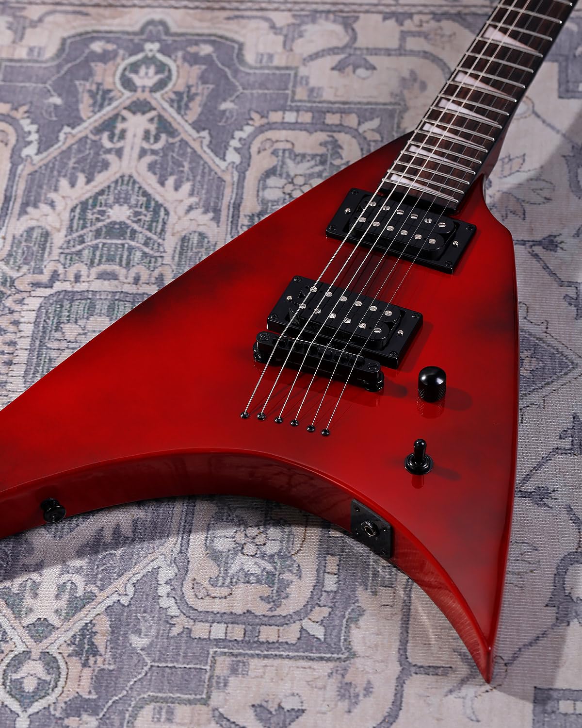 Leo Jaymz Electric Guitar,Swifter Series,Heavy Metal Guitar,24 Frets Rosewood Fingerboard,Mahogany Body,Maple Neck, Powerful and Pure Humbucker Pickups (Red)