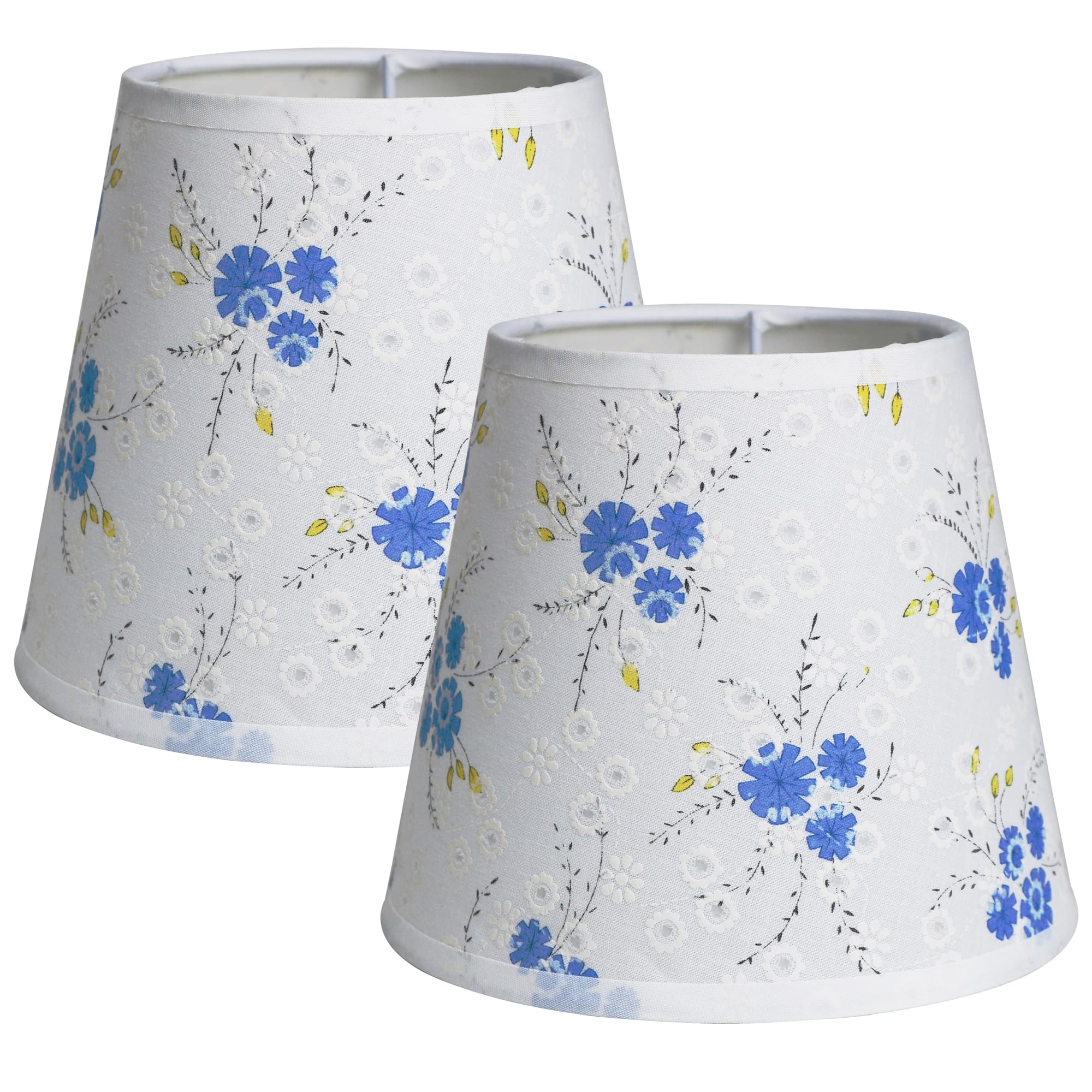 Sinta Blue 2 Pack 15Cm Lamp Shade Floral Fabric Small Light Shade For E14/E27 Chandelier Upright Wall Lamp Small Table Lampshade Candle Light Lampshade,