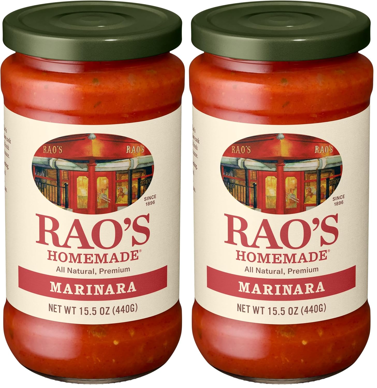 Rao's Homemade Marinara Sauce, 15.5 oz, Tomato Sauce, All Purpose, Keto Friendly Pasta Sauce, Premium Quality, Tomatoes from Italy and Olive Oil (Pack of 2)