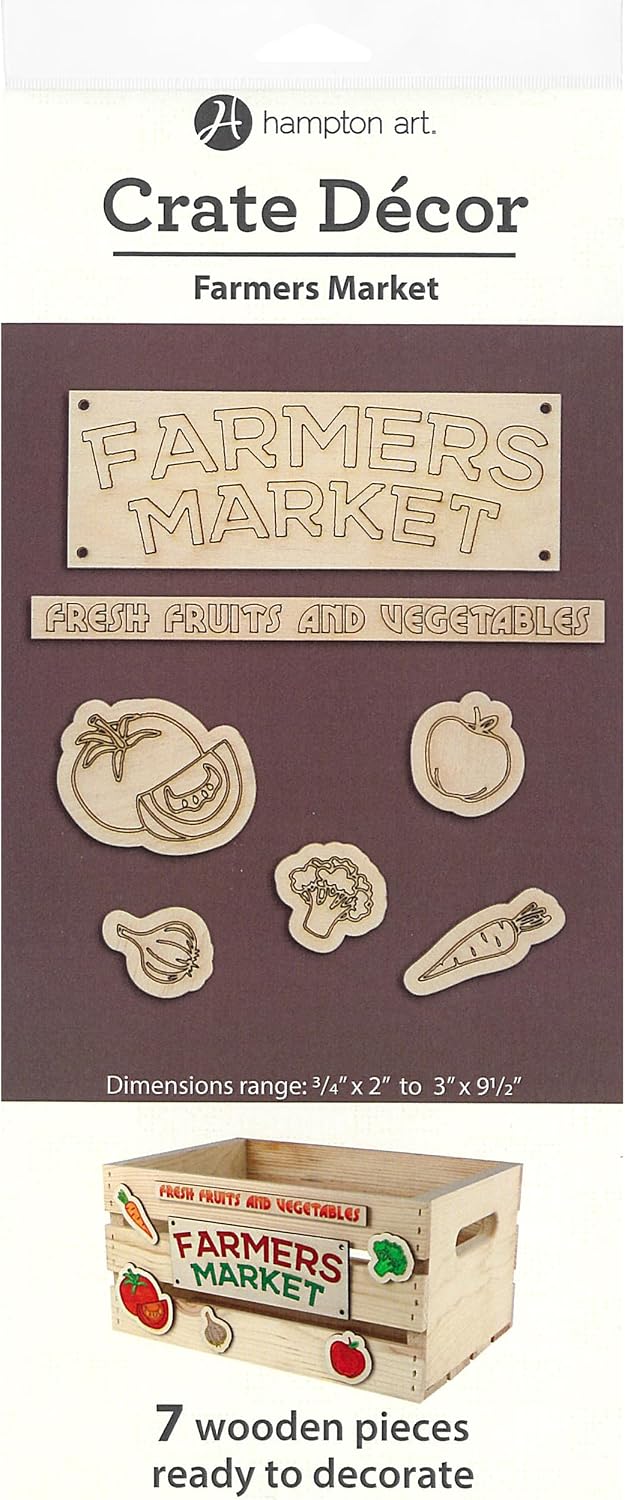 Hampton Art Crate Decor Themed Pack, Farmers Market, 7Pc - Wooden Tags & Blank Wooden Signs for Crafts, Perfect Wood Sign Set with Decorative Wood Words for Crafts and DIY Projects