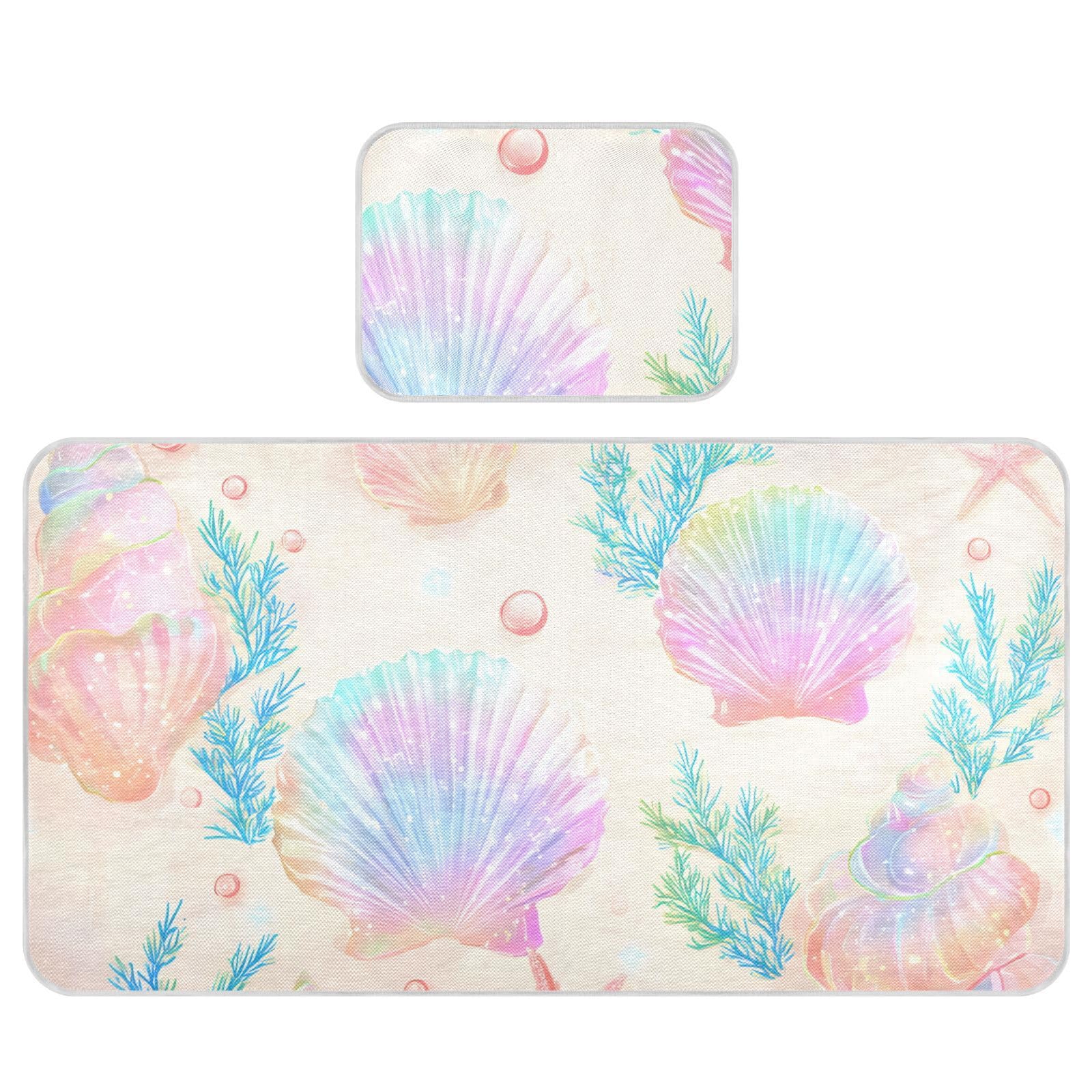 Bolaz Summer Sleeping Bed Pad, Seashells Shiny Grass Pattern Cooling Mattress Set Breathable Bed Mat Ice Silk Mat + Pillow Cover for Toddler Boys Girls