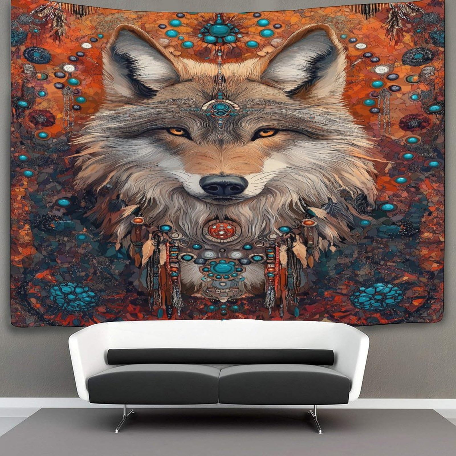 Kaiyun Style-12 Native American Style Tapestry,Wolf Head Wall Art Aesthetic Home Decoration For Living Room Dorm 180Cmx230cm