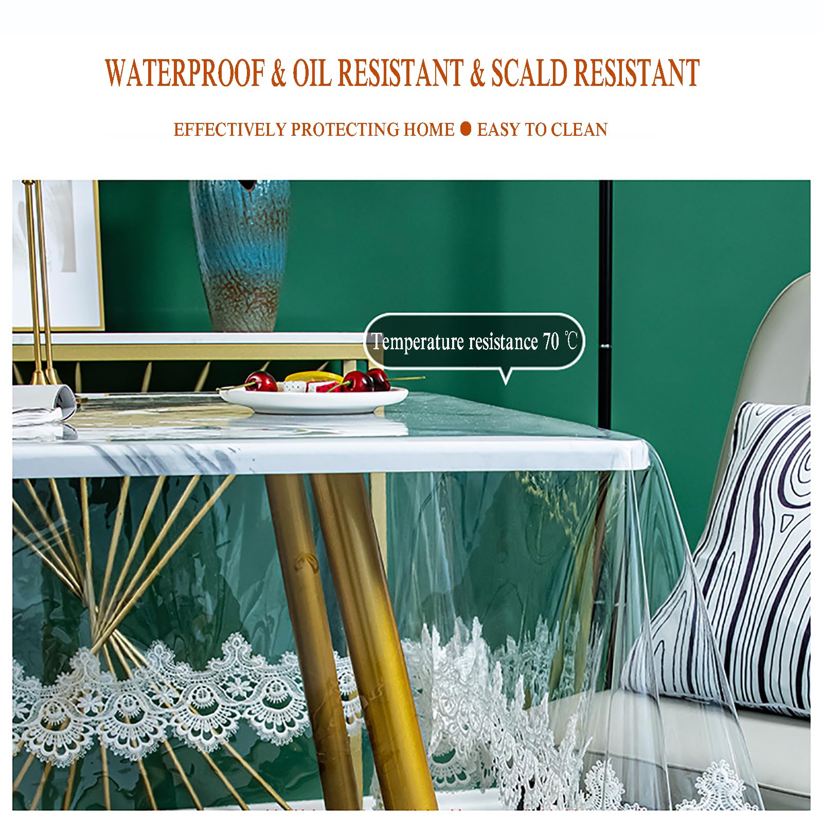 Mantel PVC Impermeable con Encaje, 2pcs Mantel Transparente plastico, manteles resinados Antimanchas, manteles de Mesa Modernos para Fiestas,cumpleaños,Halloween,Navidad Decoraciones,110x110cm