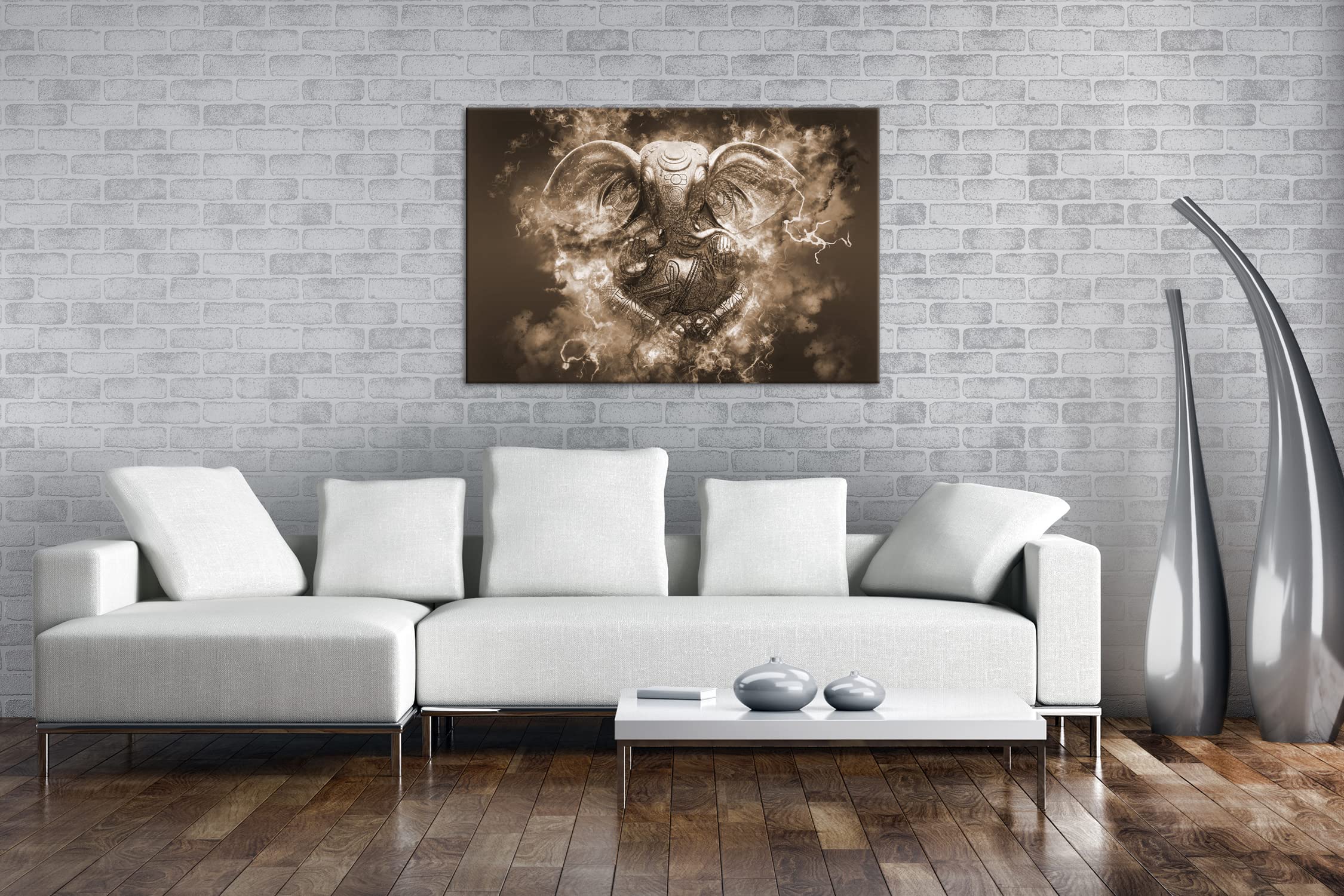 Hindu Göttheit Ganesha Format: 100x70 Efekt: Sepia jako obraz na płótnie, motyw oprawiony na ramie z prawdziwego drewna, wysokiej jakości druk cyfrowy, nie jest to poster ani plakat