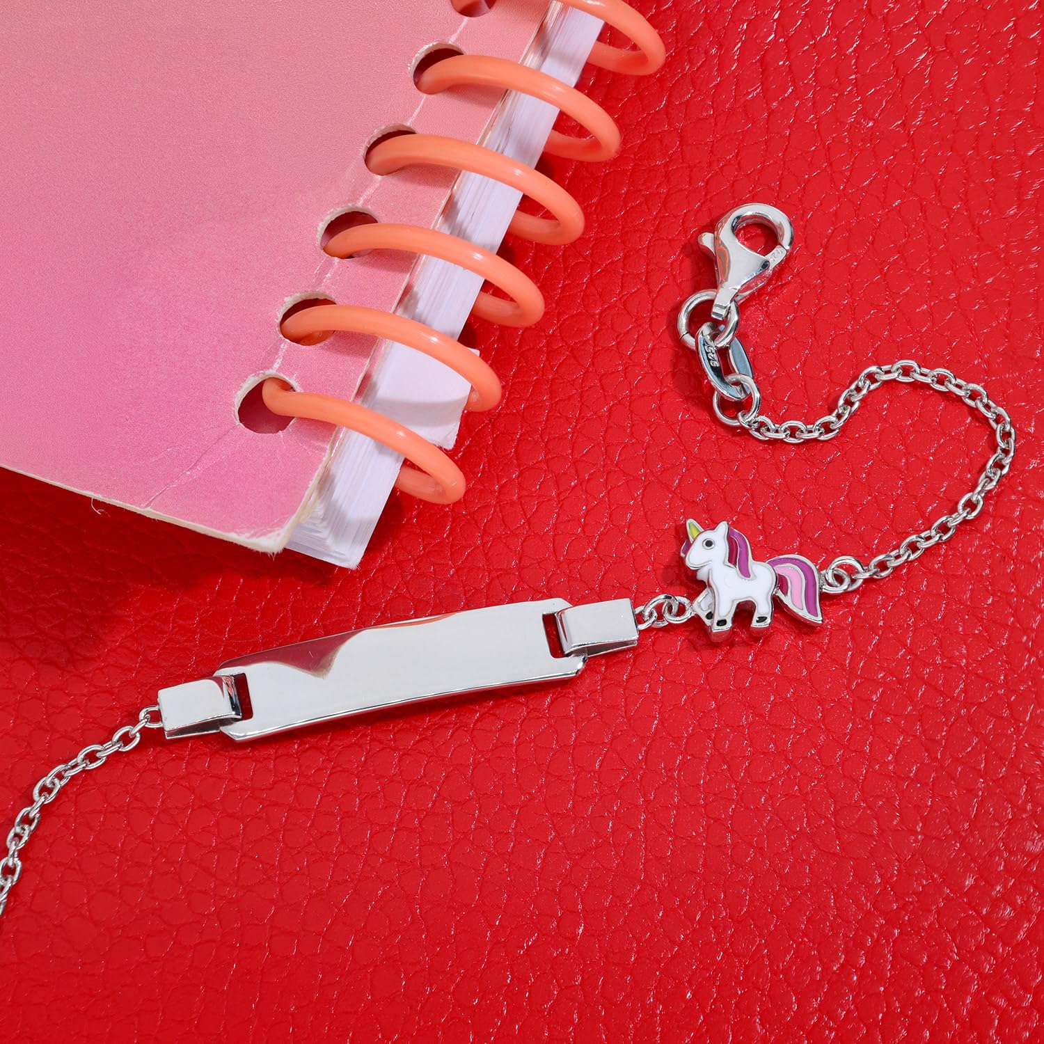 trendor Pulsera infantil de unicornio grabada, plata de ley 925, | Elegante joyería grabada para niños, fina cadena de ancla