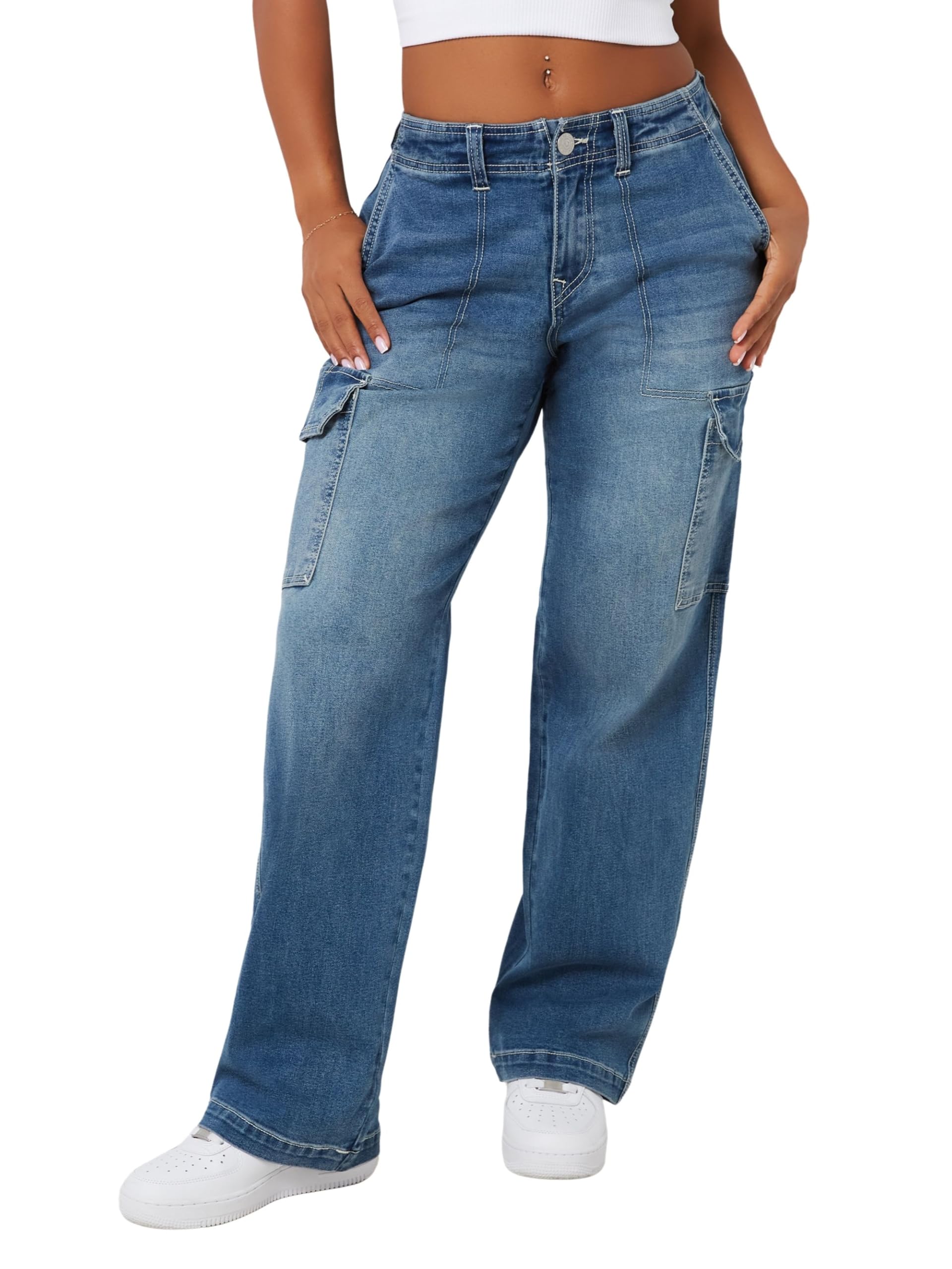True Religion Women's Sn Cargo Denim Pant Jeans, Medium Wintry, 30