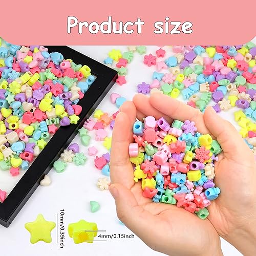 Miniatura 2 de GMMA Cuentas de poni en forma de 12 libra, cuentas perforadas de plástico multicolor para manualidades, cuentas de pelo arcoíris a granel, pulseras,