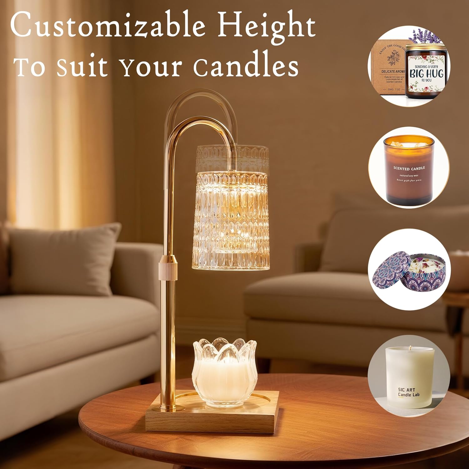 Candle Warmer Lamp with Dimmer & Timer, Brithday Gifts for Mom Women, Adjustable Height Wax Warmer for Jar Candles, House Warming Gifts for New Home Decor,Amber