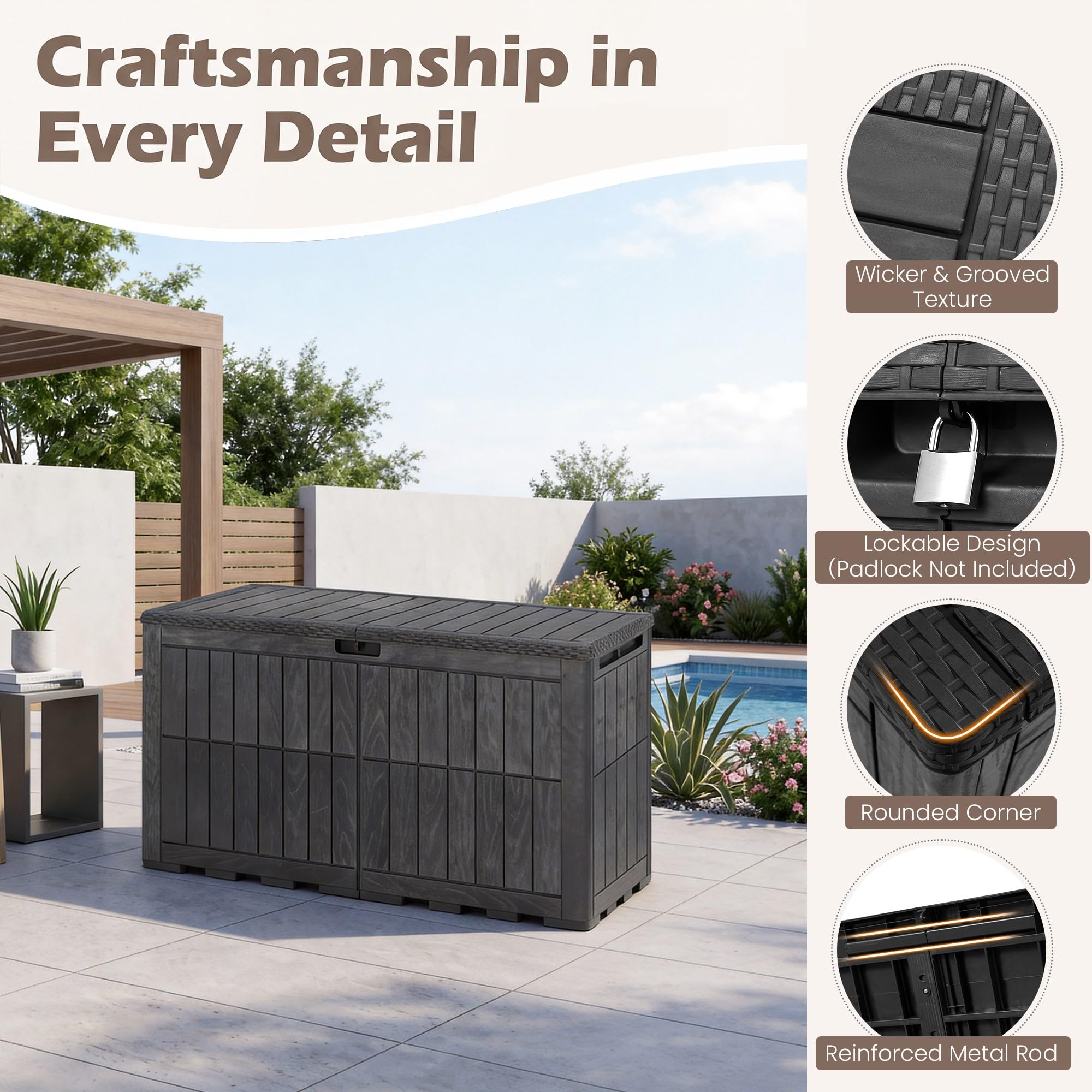 RELAX4LIFE Coffre de Jardin Boîte Extérieur en Résine (M | 455L,Noir)