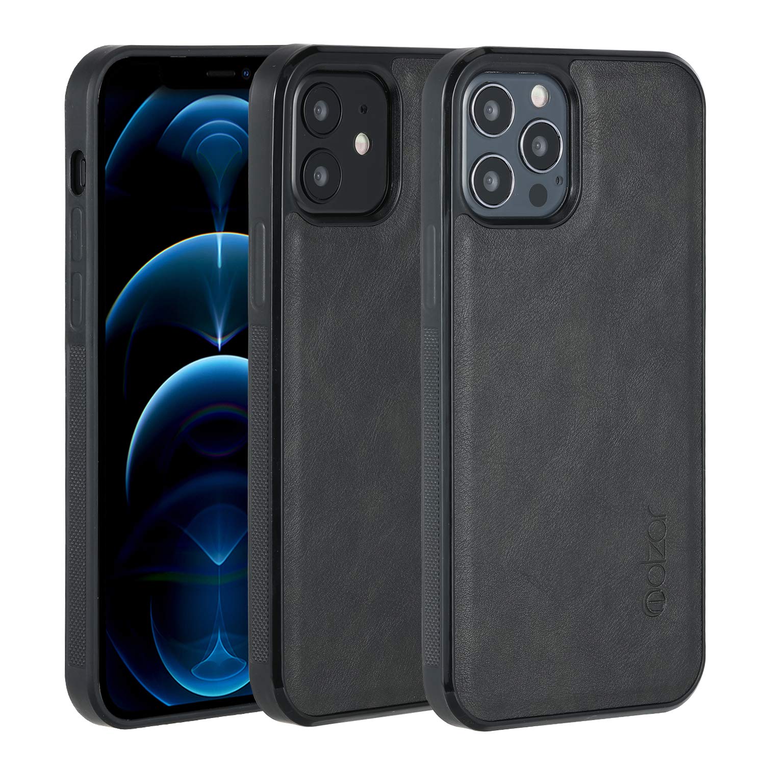 Molzar GripBig Series for iPhone 12 and 12 Pro Case, Built-in Metal Plate for Magnetic Mount, Works with Qi-certified Chargers, Compatible with iPhone 12/12 Pro, Black/Black