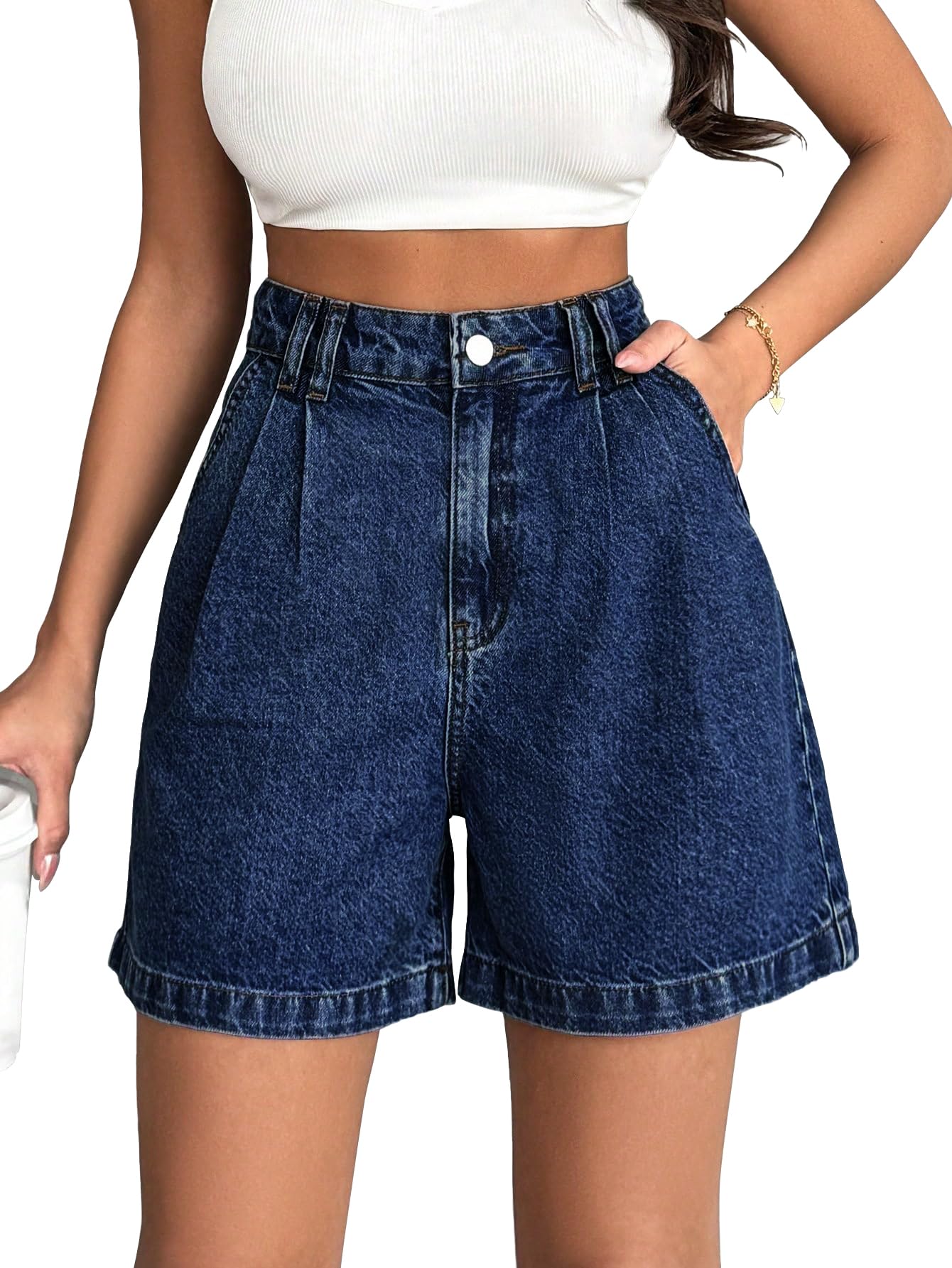 shasmi Girl's & Women's High Waisted Denim Shorts, 2025 Fashion Vintage Wash, Straight Cut (Short 234)-picture-19