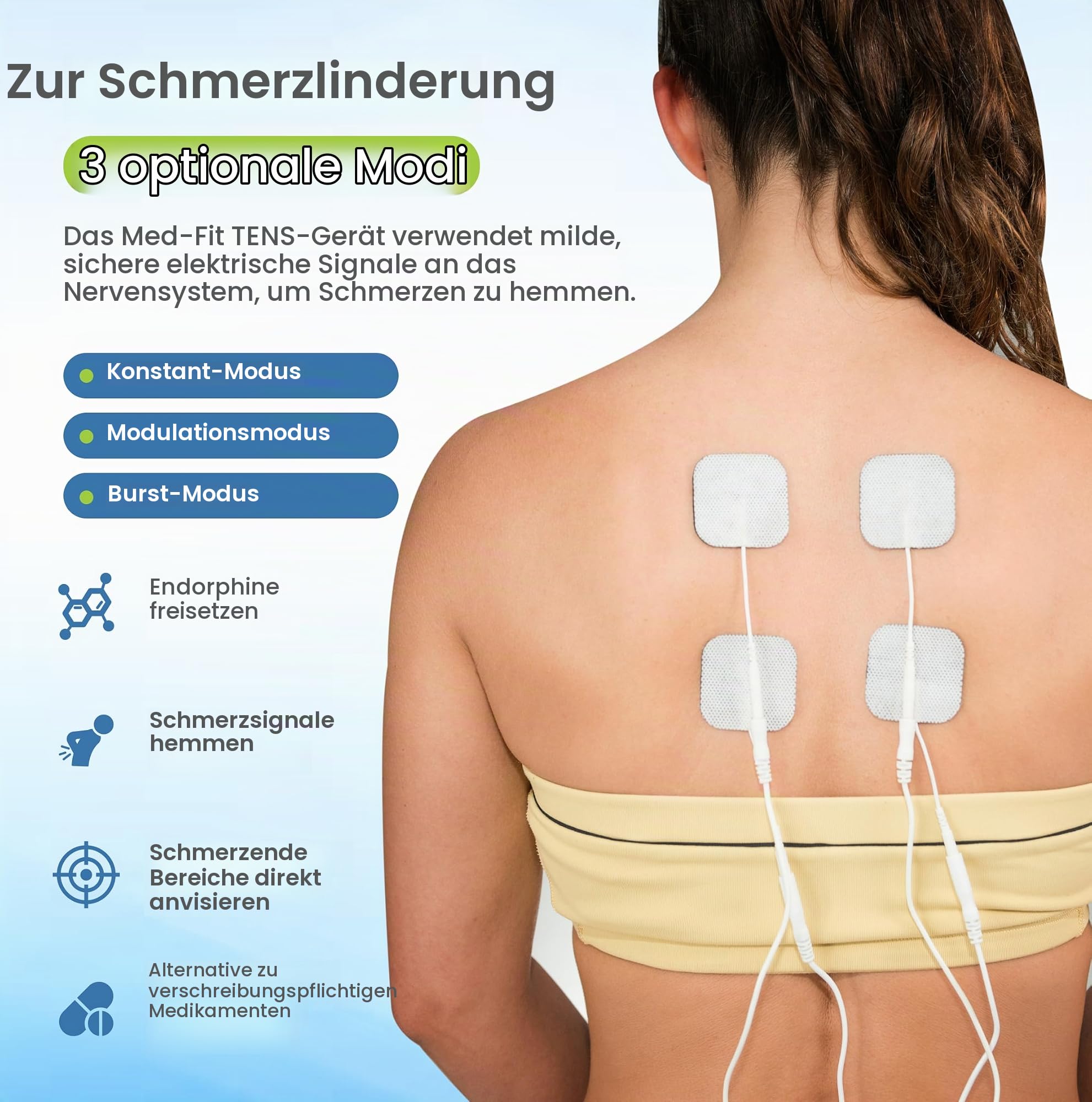 TENS Gerät, Set inkl. 8 high quality Elektroden Pads, zur Nerven- und Schmerzbehandlung